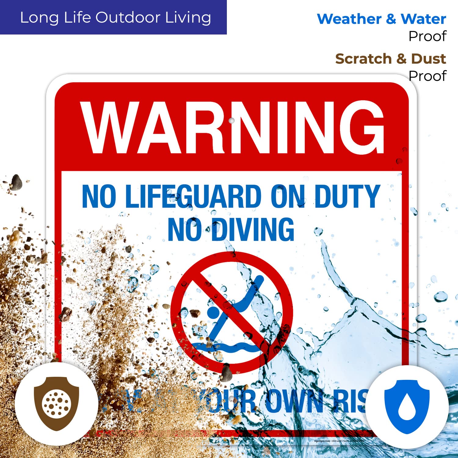 No Lifeguard On Duty No Diving Sign - 24x24 Inch Rust-Free Aluminum Pool Safety Sign | Fade-Resistant for Indoor & Outdoor Use | Made in USA | Perfect for Swimming Pools, Water Parks & Public Aquatic Areas