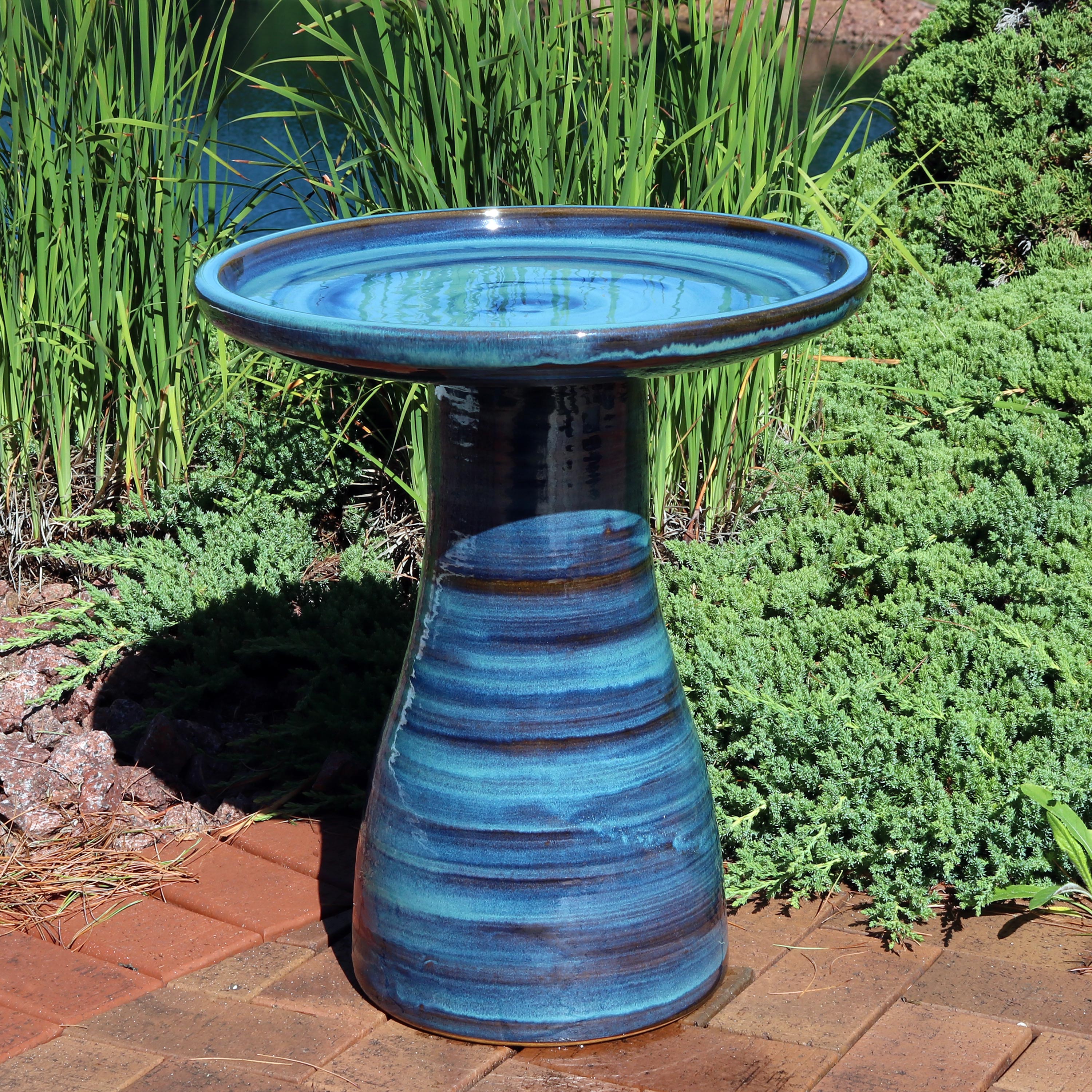 Sunnydaze 18 Inch Glazed Ceramic Outdoor Bird Bath - Garden Decor for Attracting Birds & Enhancing Outdoor Spaces