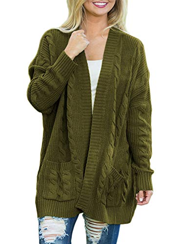 Futurino Women's Chunky Knit Cardigan - Open Front Long Sleeve Sweater with Pockets | Cozy Winter Cover Up for Casual Outfits, Lounge Wear & Office Attire