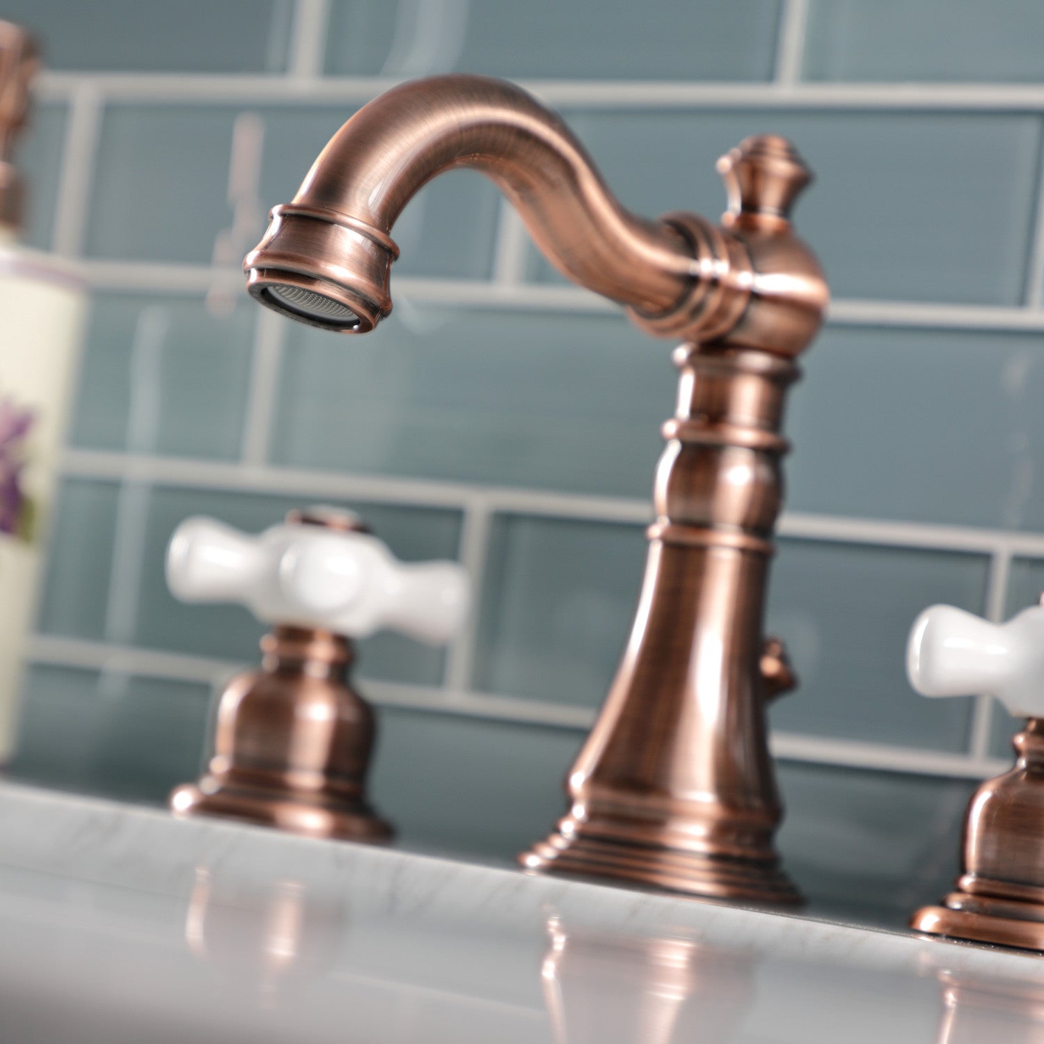 American Classic FSC197PXAC 3-Hole Widespread Bathroom Faucet with Brass Pop-Up Drain - Antique Copper Finish - Two Handle Deck Mount Sink Faucet for Bathroom Vanity, Powder Room & Guest Bath Decor