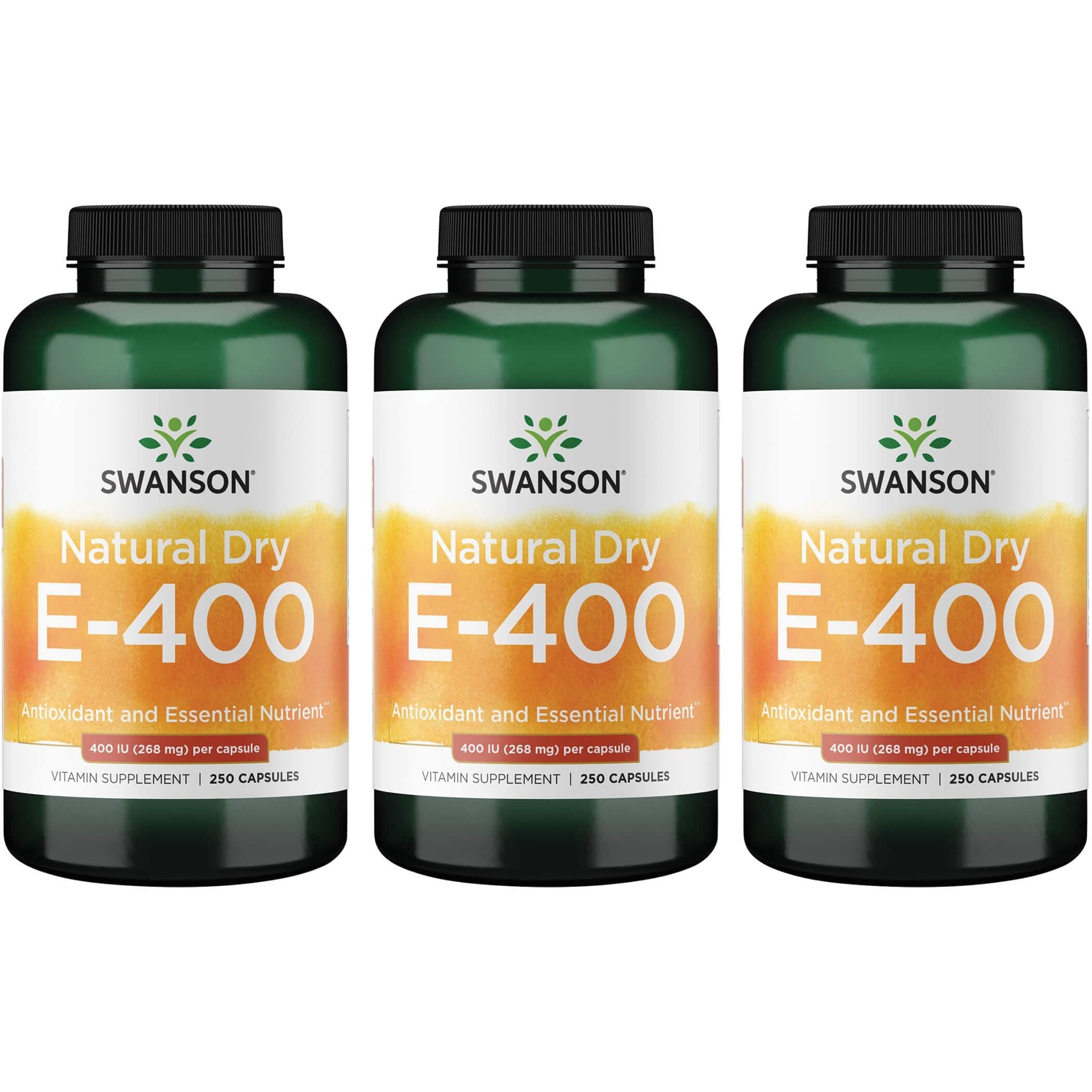 Swanson Natural Dry Vitamin E 400 IU (180.2mg) 250 Capsules - 3 Pack | Antioxidant Supplement for Skin, Hair & Immune Support | Daily Wellness & Anti-Aging Benefits