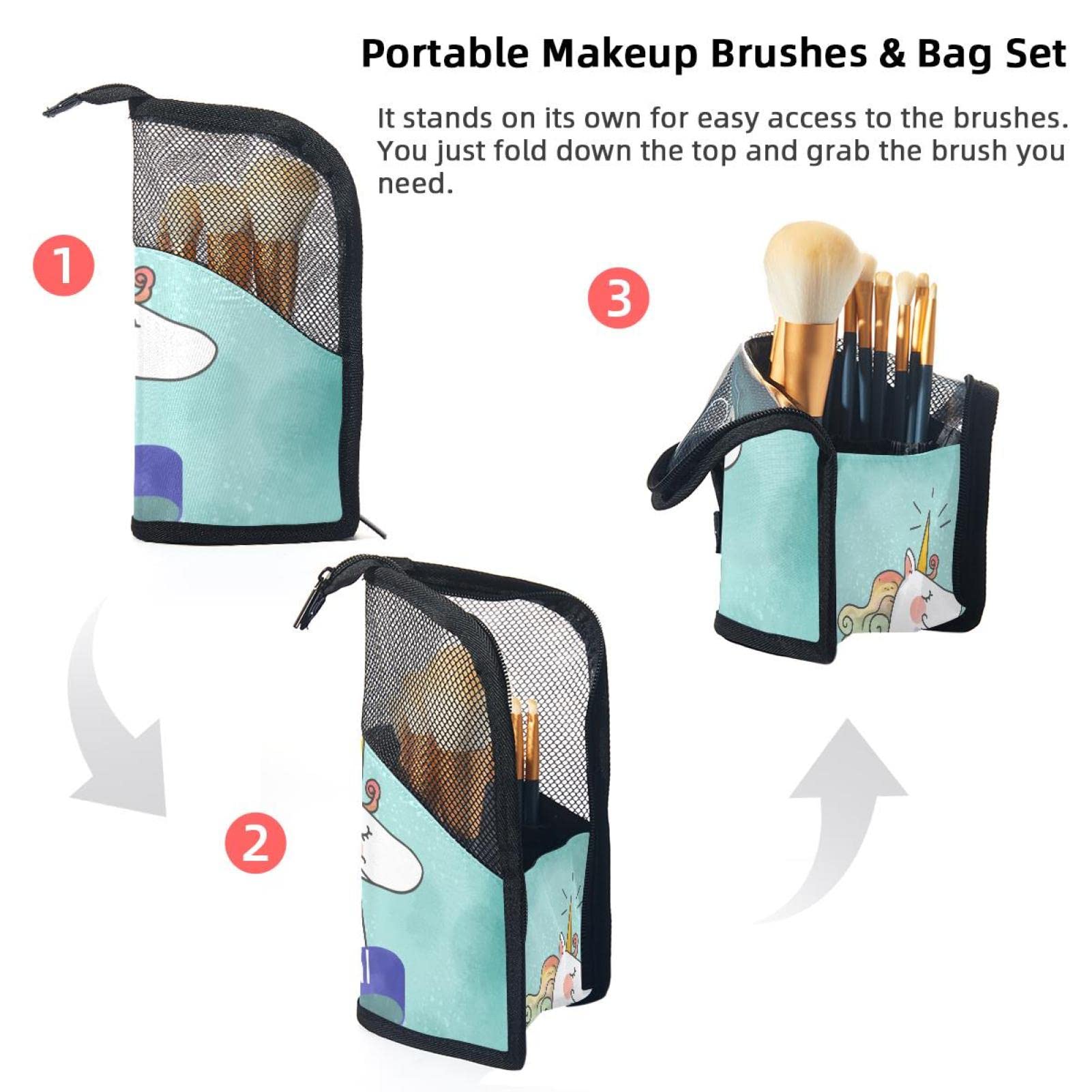 12-Piece Unicorn Makeup Brush Organizer Bag - Cute Cartoon Magical Cosmetic Brush Holder Set with Portable Case | Perfect for Travel, Home Storage & Makeup Artists