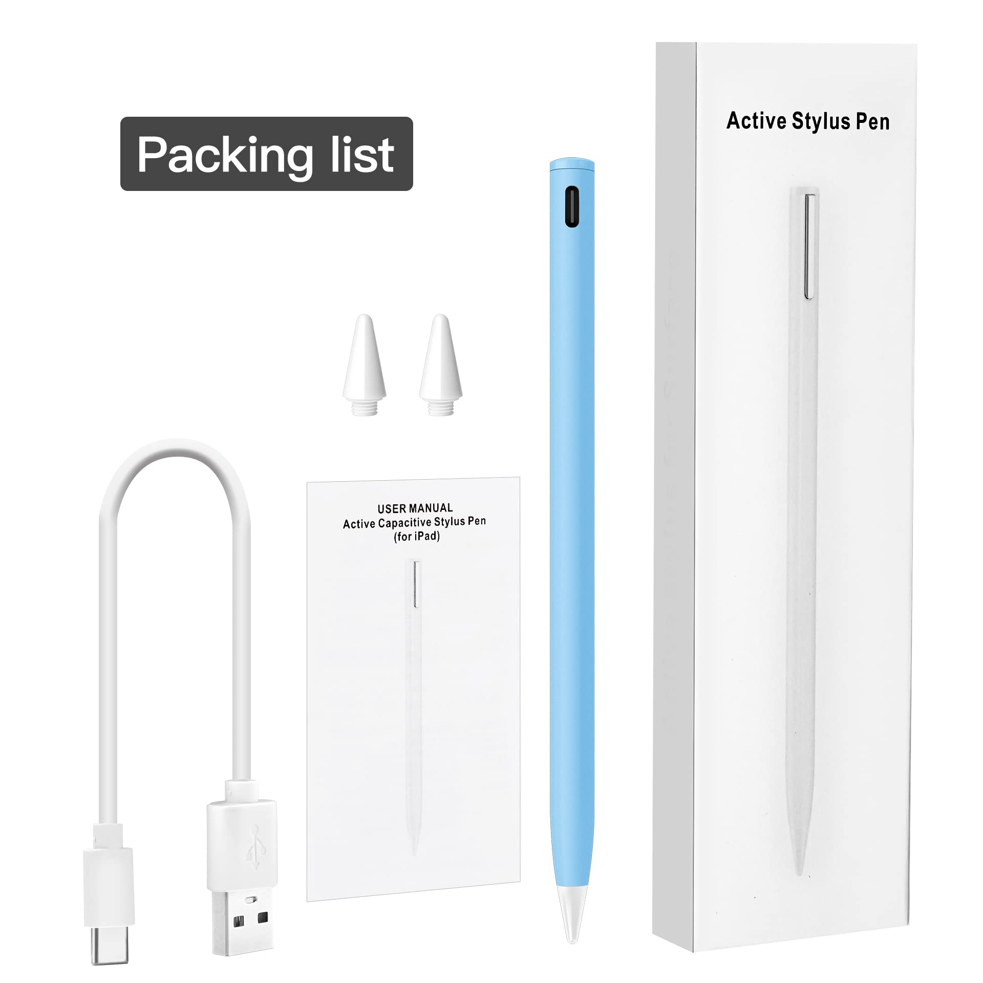 Premium Stylus Pen for iPad Pro 11 & 12.9 Inch, iPad Air 3/4/5, iPad Mini 5/6, iPad 6/7/8/9 - Palm Rejection & Tilt Detection - Blue - Perfect for Drawing, Note Taking & Digital Art