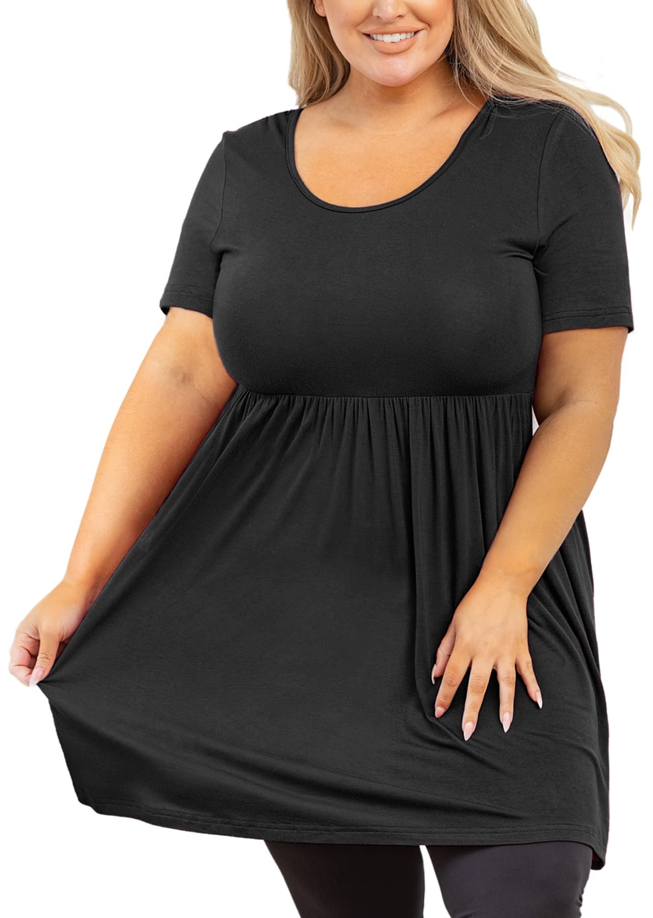 Plus Size Women's Flowy Loose Fit Babydoll T-Shirt - Scoop Neck Short Sleeve Summer Tunic Top (Sizes L-5X) | Casual Wear, Beach Cover-Up & Everyday Comfort