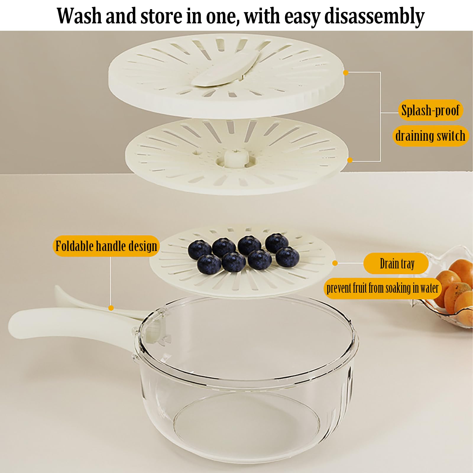 Stainless Steel Fruit and Vegetable Drain Basket with Lid - Dual Layer Kitchen Colander for Washing, Draining, and Storing Produce - Foldable Handle for Easy Storage - Perfect for Salad Prep, Pasta Draining, and Fresh Produce Storage