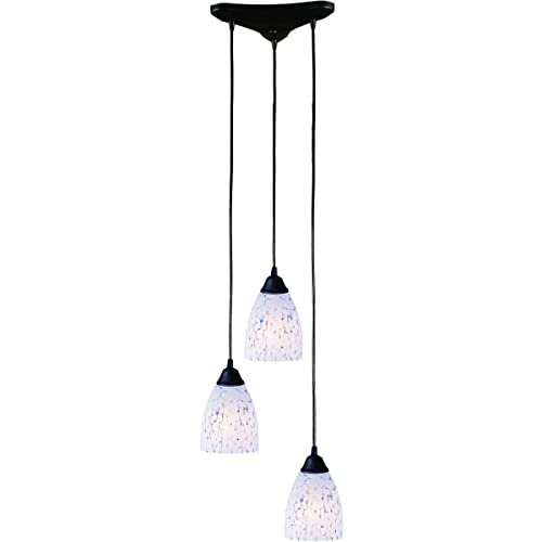 Elk Home Classico Mini Pendant Light - 3-Light Dark Rust Finish with Snow White Glass, Transitional Style Chandelier for Dining Room, Kitchen Island or Entryway Lighting
