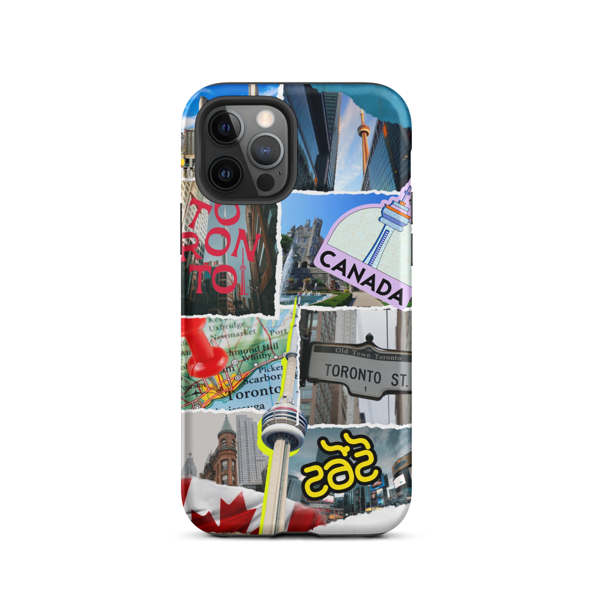 Premium Toronto Skyline Collage iPhone Case - Durable Protective Cover for iPhone 12/13/14/15 Pro Max - Perfect Gift for Travel Lovers & Cityscape Enthusiasts (Use at Home, Office or While Traveling)