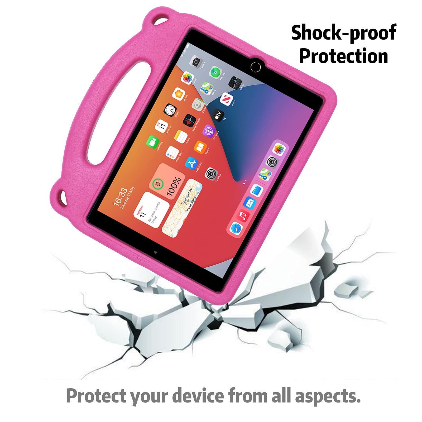 Shockproof Kids iPad Case for iPad 9th/8th/7th Gen (2021/2020/2019) 10.2 inch, iPad Air 3 & iPad Pro 10.5 inch - Lightweight Protective Cover with Adjustable Shoulder Strap (Rose) | Perfect for School, Travel & Outdoor Activities