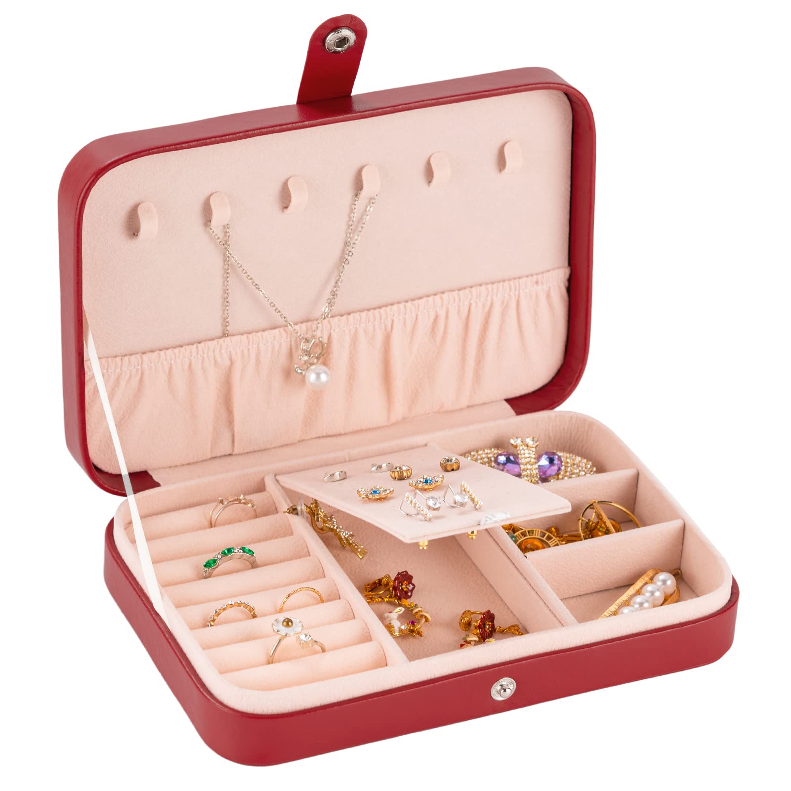 Smileshe PU Leather Jewelry Box for Women & Girls - Small Travel Organizer Case for Rings, Earrings, Necklaces & Bracelets | Portable Display Storage Holder for Home, Travel & Gift Giving