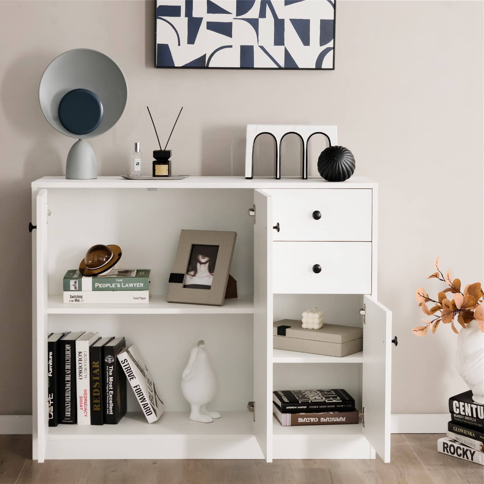 Modern White Buffet Cabinet with Storage Cabinets & Drawers - Kitchen Sideboard, Coffee Bar Server, Entryway Console Table for Living & Dining Room - Perfect for Home Organization & Entertaining Guests