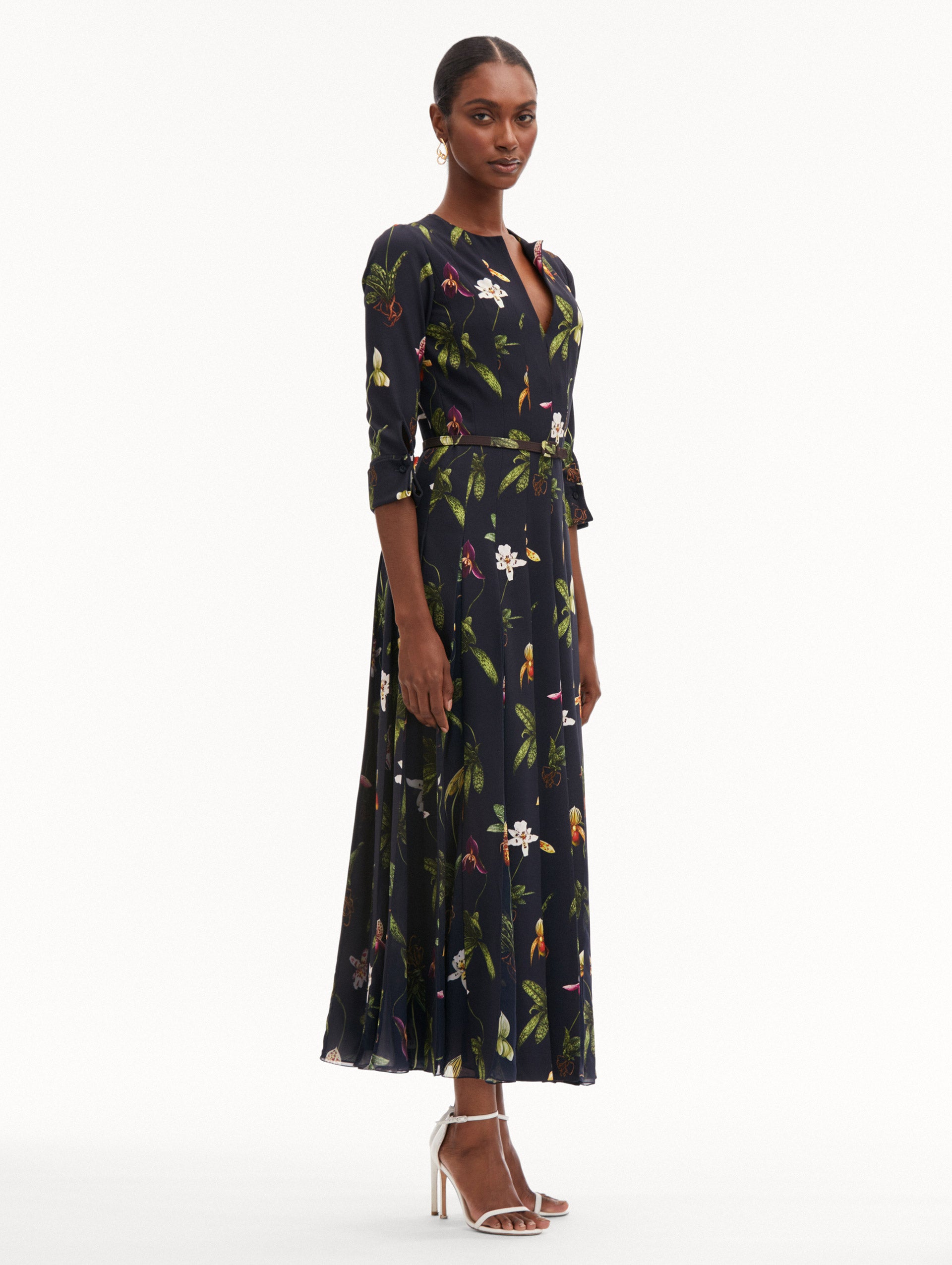 Elegant Orchid Cady Inset 3/4 Sleeve Floral Dress for Women - Perfect for Weddings, Parties & Special Occasions