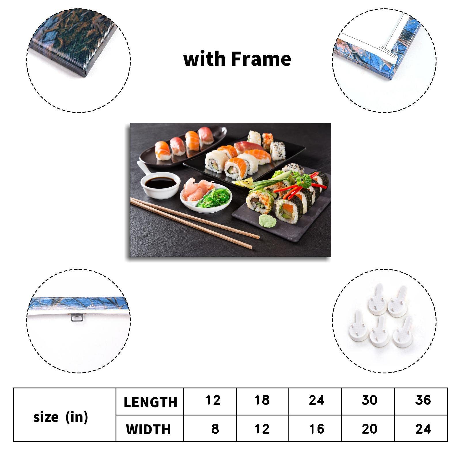 Japanese Canvas Wall Art - Modern Cuisine Pictures Poster Print for Kitchen Decor, Framed 36x24 Inches - Perfect for Dining Room, Restaurant & Home Interior Design