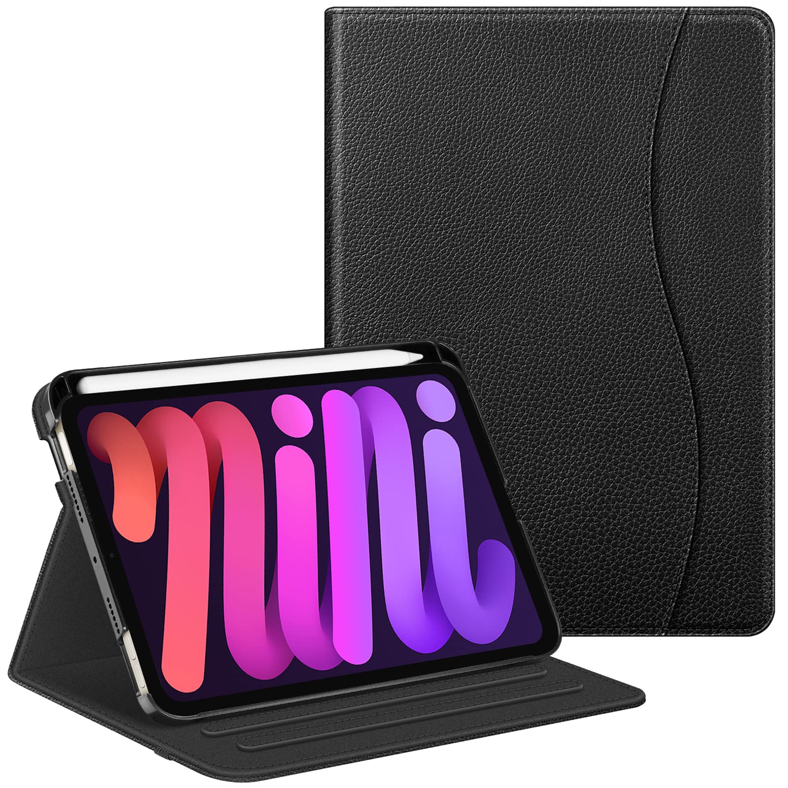 Fintie Folio Case for iPad Mini 6 (2021) - Multi-Angle Smart Stand Cover with Apple Pencil Holder & Storage Pocket, Auto Sleep/Wake Function for iPad Mini 6th Generation 8.3 Inch - Perfect for Work, Study, and Travel - Black