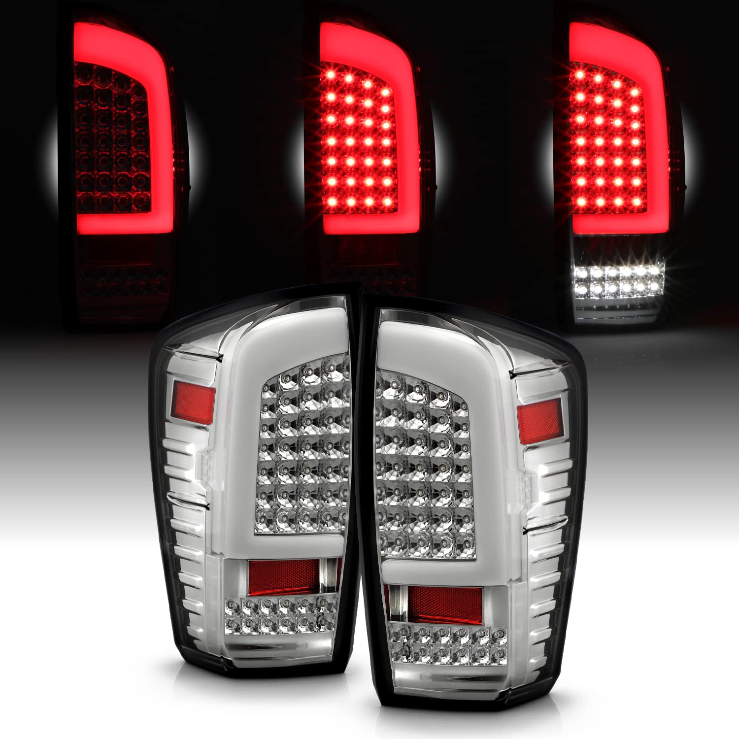 AKKON LED Tail Lights for 2016-2022 Toyota Tacoma - Chrome C-Tube Design Brake Lamps Pair (Driver & Passenger Side) - Upgrade Your Truck's Style & Visibility for Night Driving and Off-Road Adventures