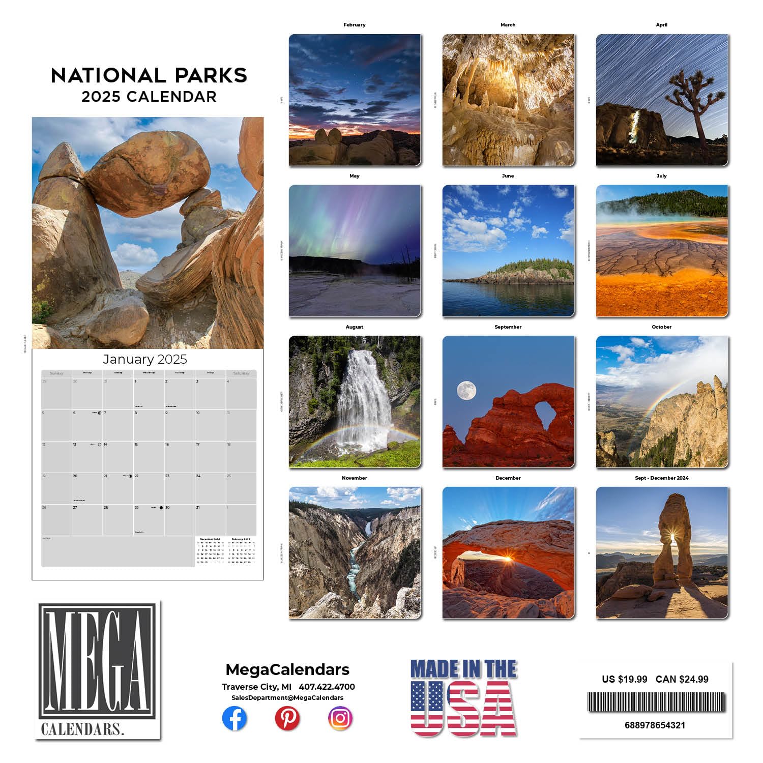 2024-2025 National Parks Wall Calendar - 14 Month Large 12