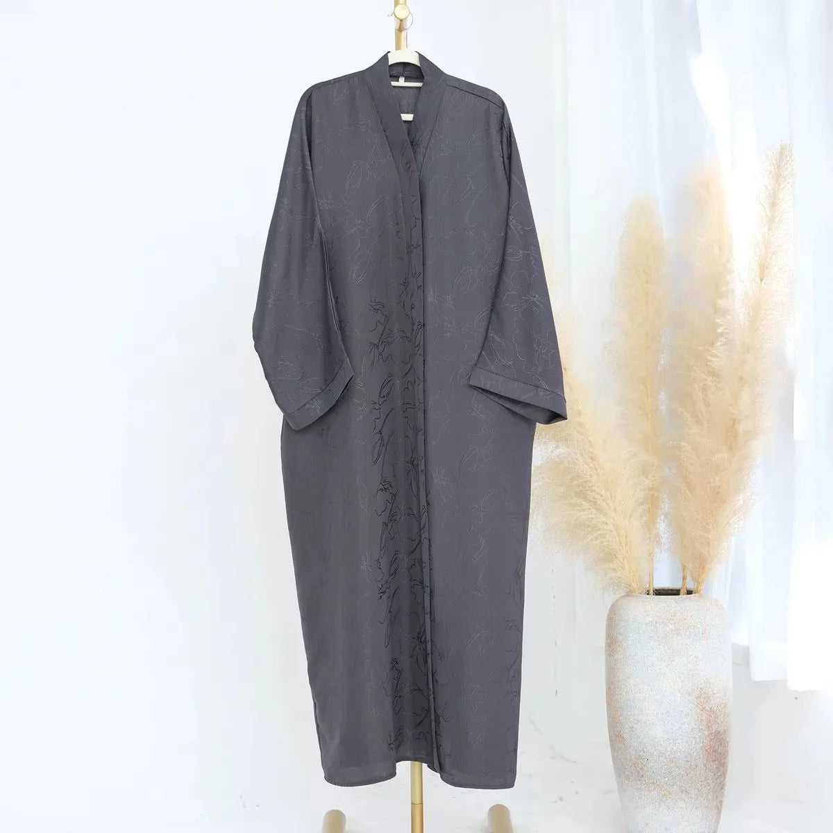 Elegant 3D Jacquard Satin Abaya Dress #25005 - Modest Islamic Clothing for Women, Special Occasions & Daily Wear