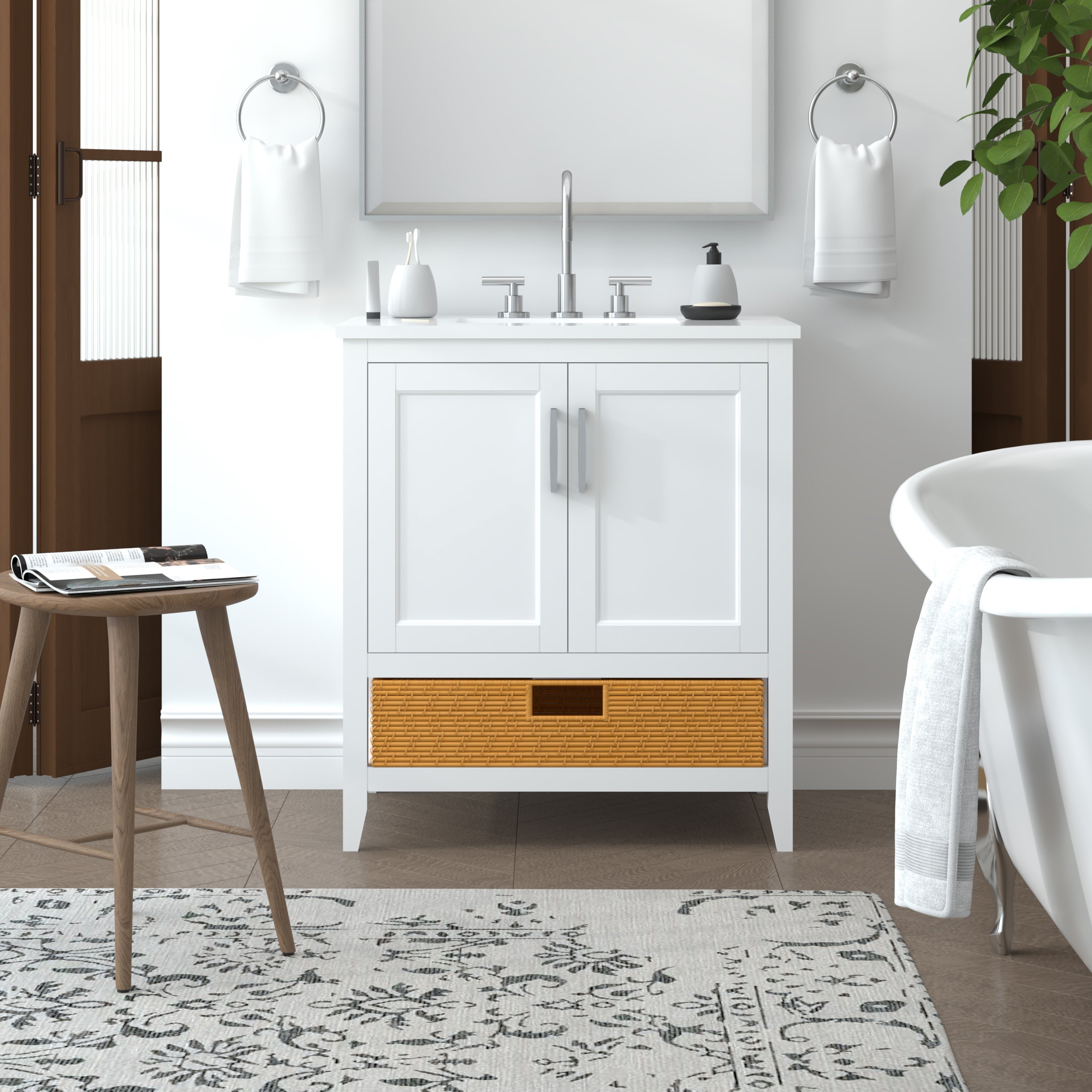 29.5 Inch White Bathroom Vanity Cabinet - Modern Freestanding Vanity for Bathroom Remodel, Small Space & Powder Room - Nearmé New York Collection