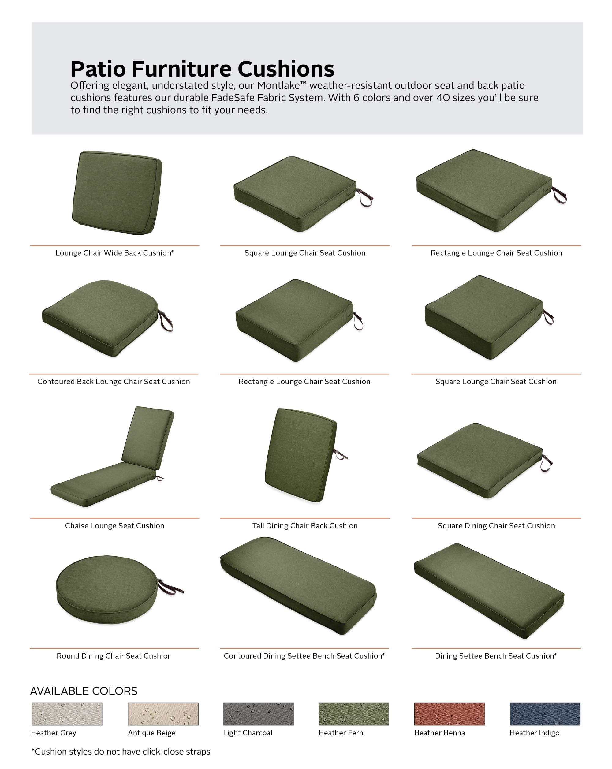 Classic Accessories Montlake Outdoor Chaise Lounge Cushion 80x26 - FadeSafe, Water-Repellent, Heather Fern - Perfect for Patio, Poolside & Garden Relaxation