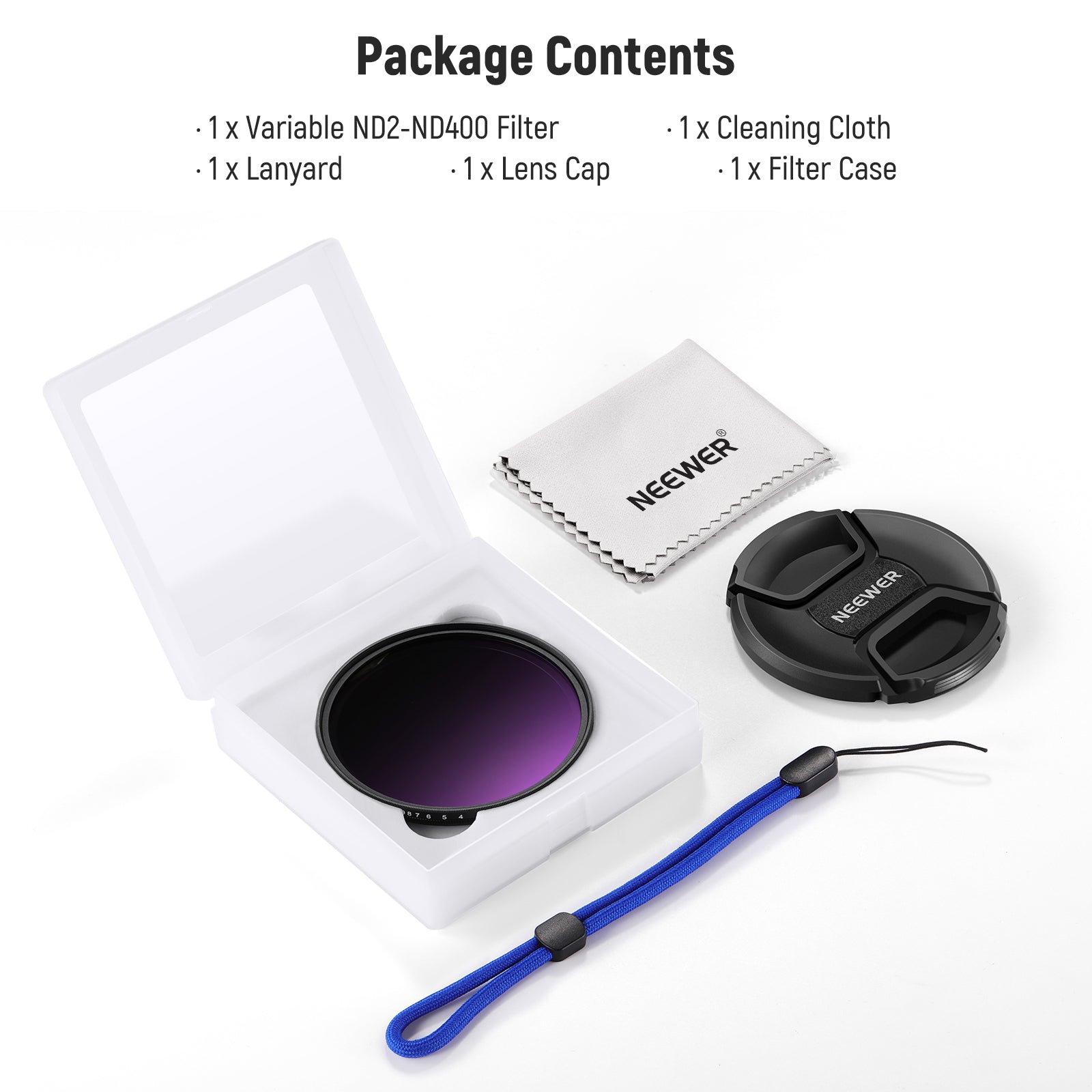 NEEWER ND2-400 Variable Neutral Density Filter (1-9 Stops) with Lens Cap - Perfect for Photography, Videography, and Outdoor Shooting