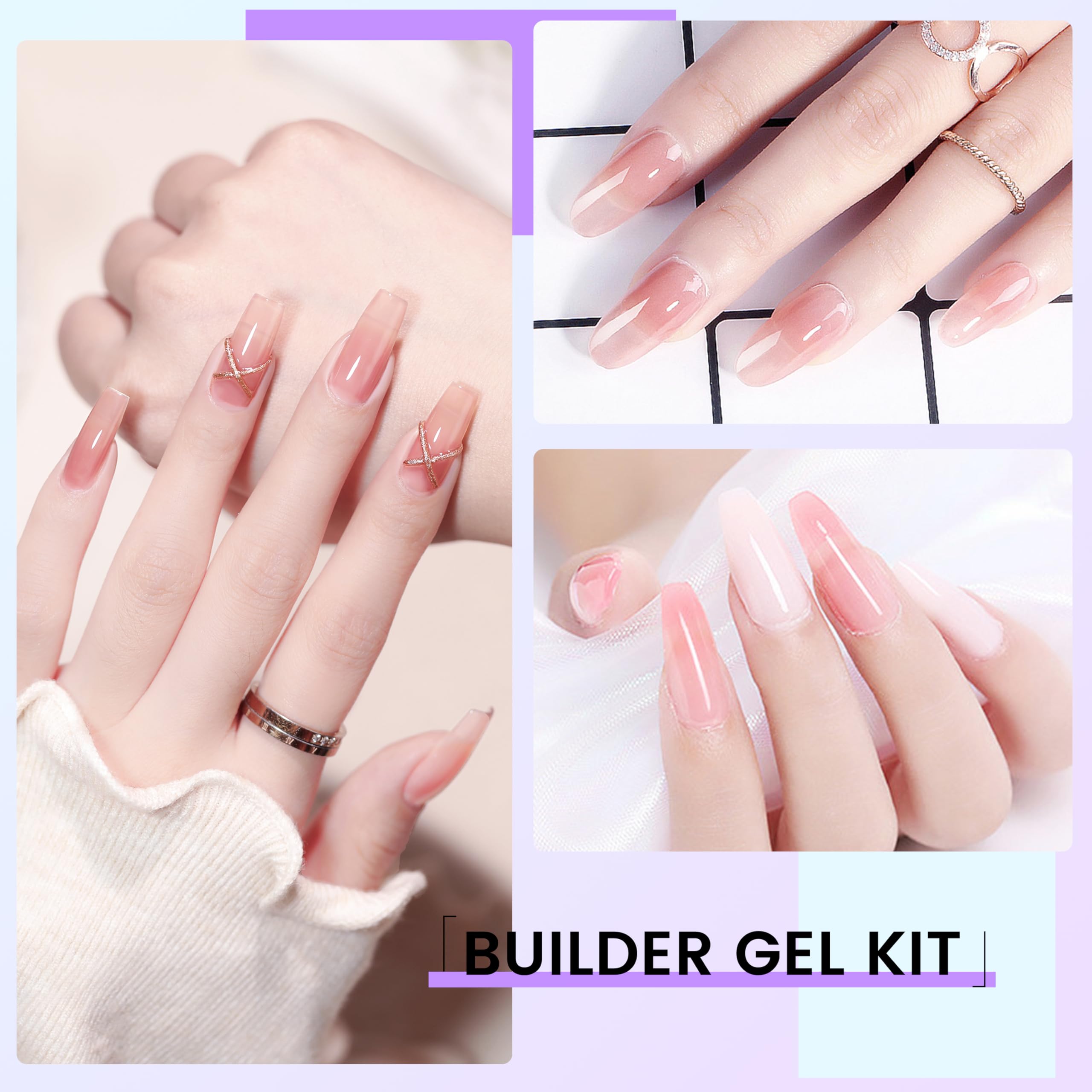 Professional UV Builder Hard Gel for Nails - 3oz Clear, Pink & White Poly Nail Gel Kit | Salon-Quality Nail Strengthener & Builder Gel | Perfect for DIY Manicures, Nail Extensions & Acrylic Overlays