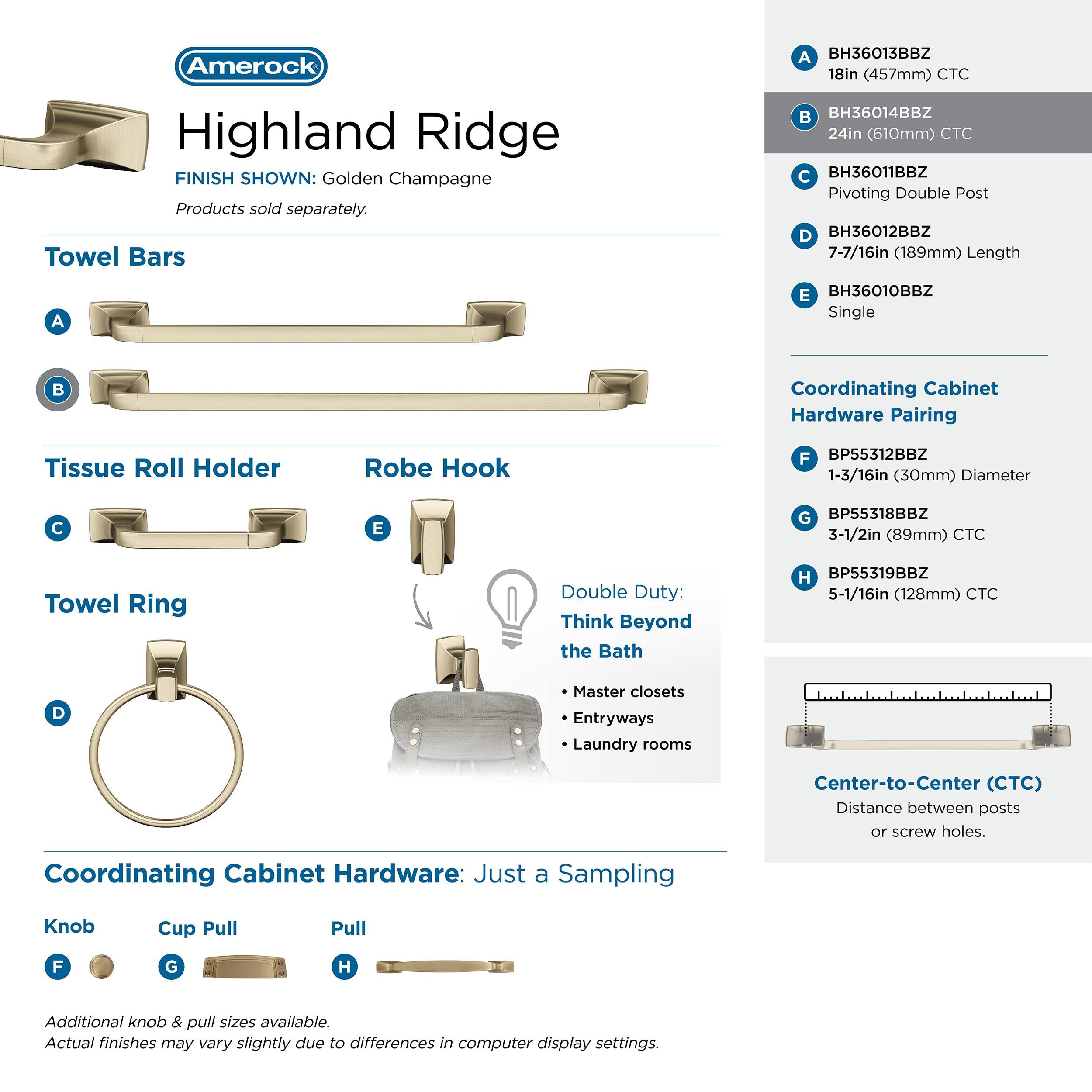 Amerock BH36014BBZ 24-Inch Golden Champagne Towel Bar - Bathroom Towel Rack & Holder for Bath Accessories | Highland Ridge Collection | Perfect for Bathrooms, Spas & Guest Rooms