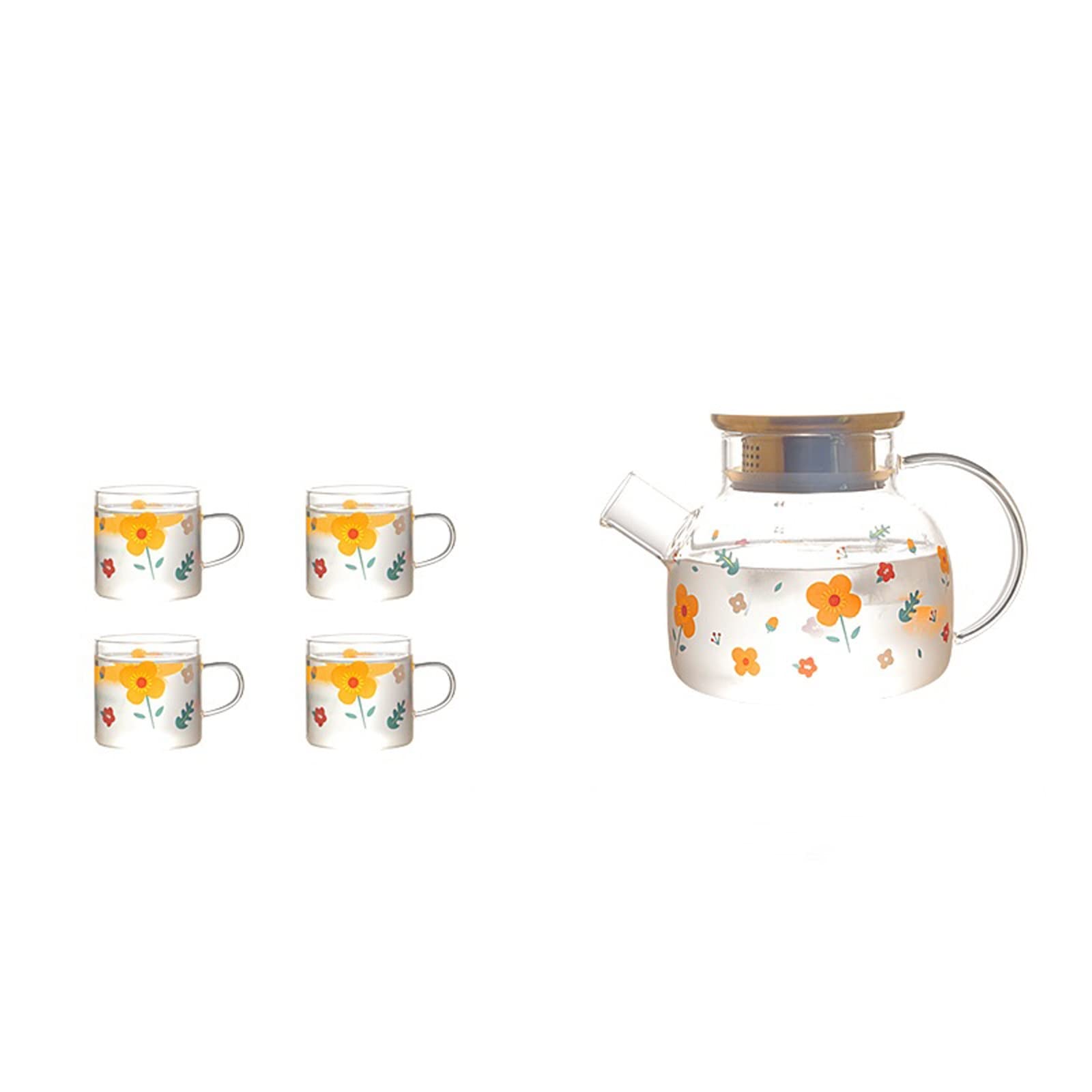 Large 1L Glass Iced Tea Pitcher Set with 4 Cups - Perfect for Juice, Coffee, Cold Beverages & Fruit Infusions | Ideal for Home, Kitchen, Parties & Outdoor Gatherings