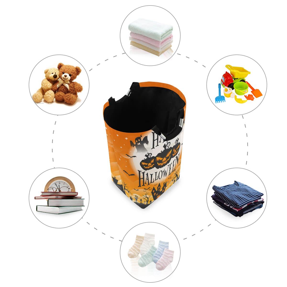 DOMIKING Collapsible Laundry Hamper Basket - Pumpkin Halloween Storage Organizer for Kids Room, Dorm, Nursery | Holds Dirty Clothes, Toys & Essentials | Perfect for Halloween Decor & Daily Use