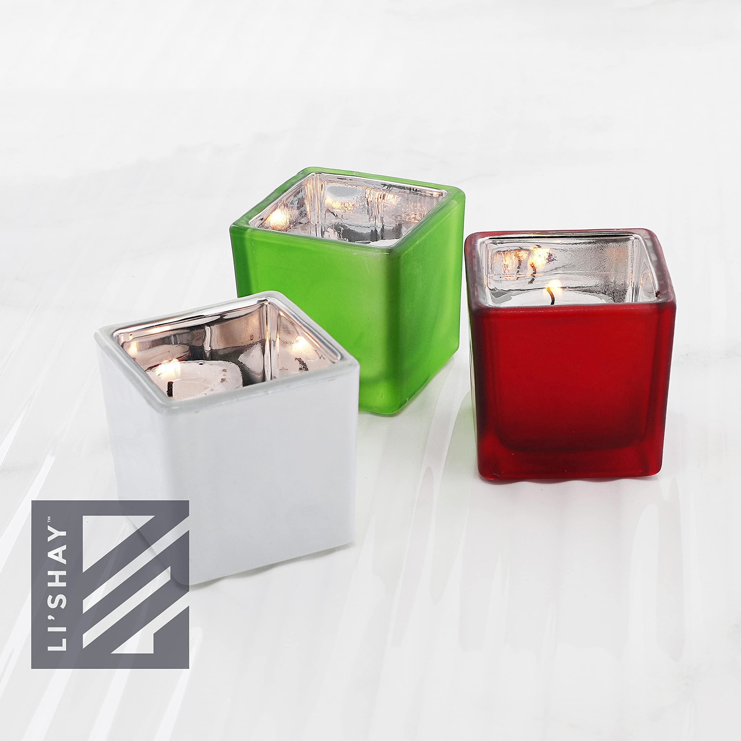 Elegant Green Square Tealight Candle Holder Set of 3 - Perfect for Home Decor, Wedding Centerpieces & Romantic Ambiance