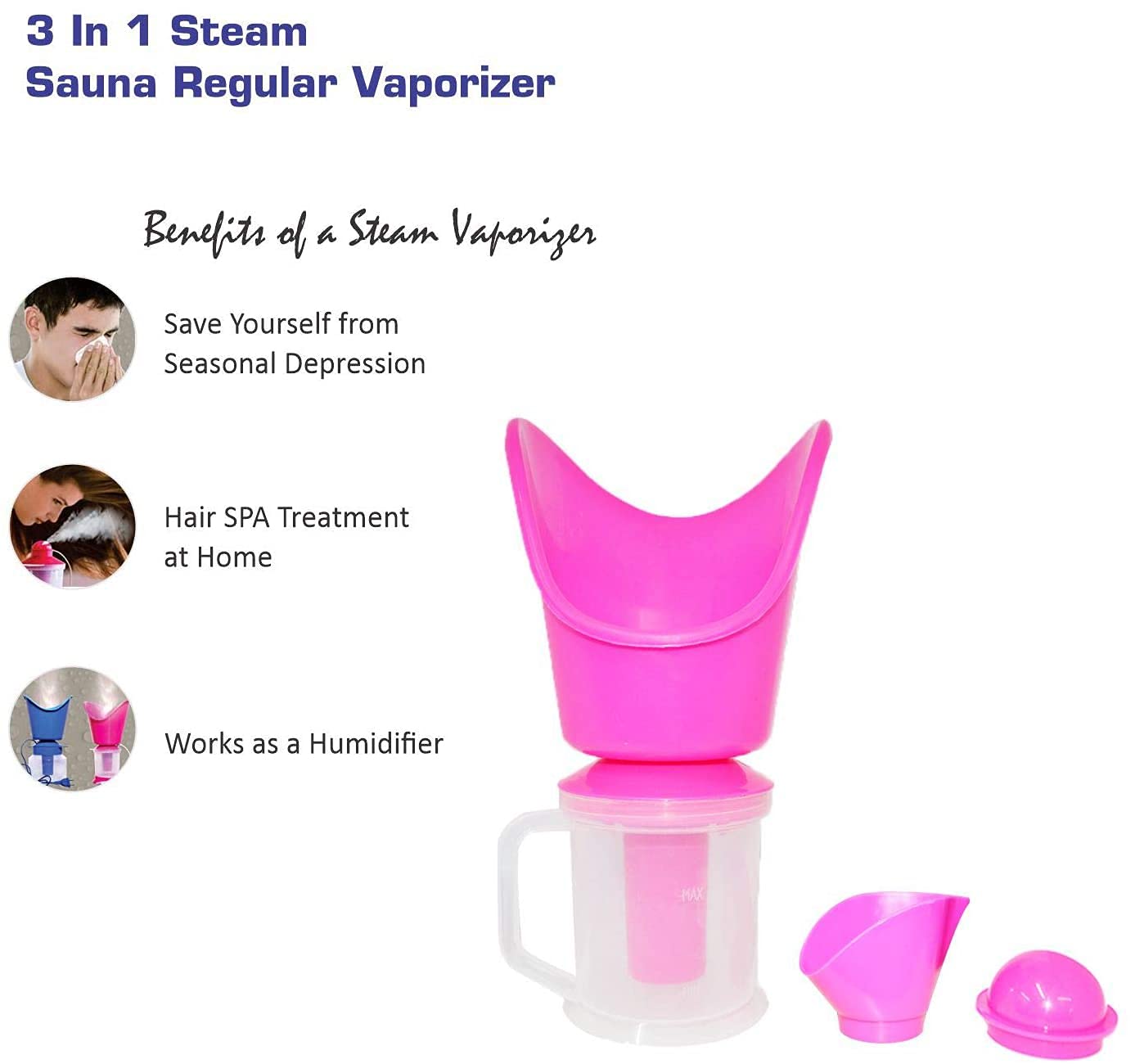 NOBILEA 3-in-1 Steam Vaporizer for Cold & Cough Relief - Personal Nose Steamer, Facial Inhaler & Nasal Decongestant Machine with 1.25m Cord (Blue) - Perfect for Home, Office & Travel Use