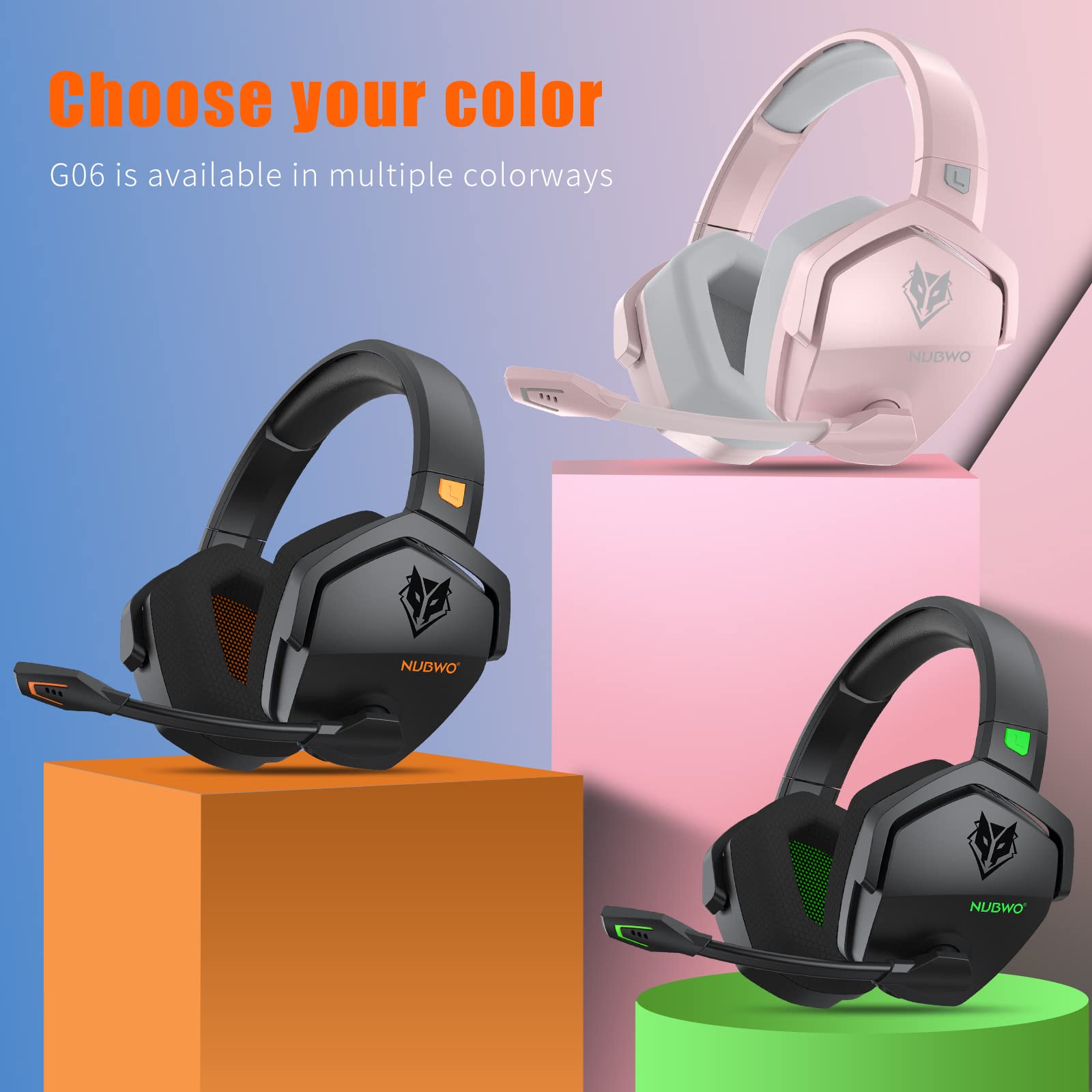NUBWO G06 Wireless Gaming Headset with Microphone for PS5, PS4, PC, Mobile, Nintendo Switch - 2.4GHz Low Latency & Bluetooth 5.0 - 100 Hour Battery Life - 50mm High-Quality Drivers - Perfect for Online Gaming, Streaming & Work Calls