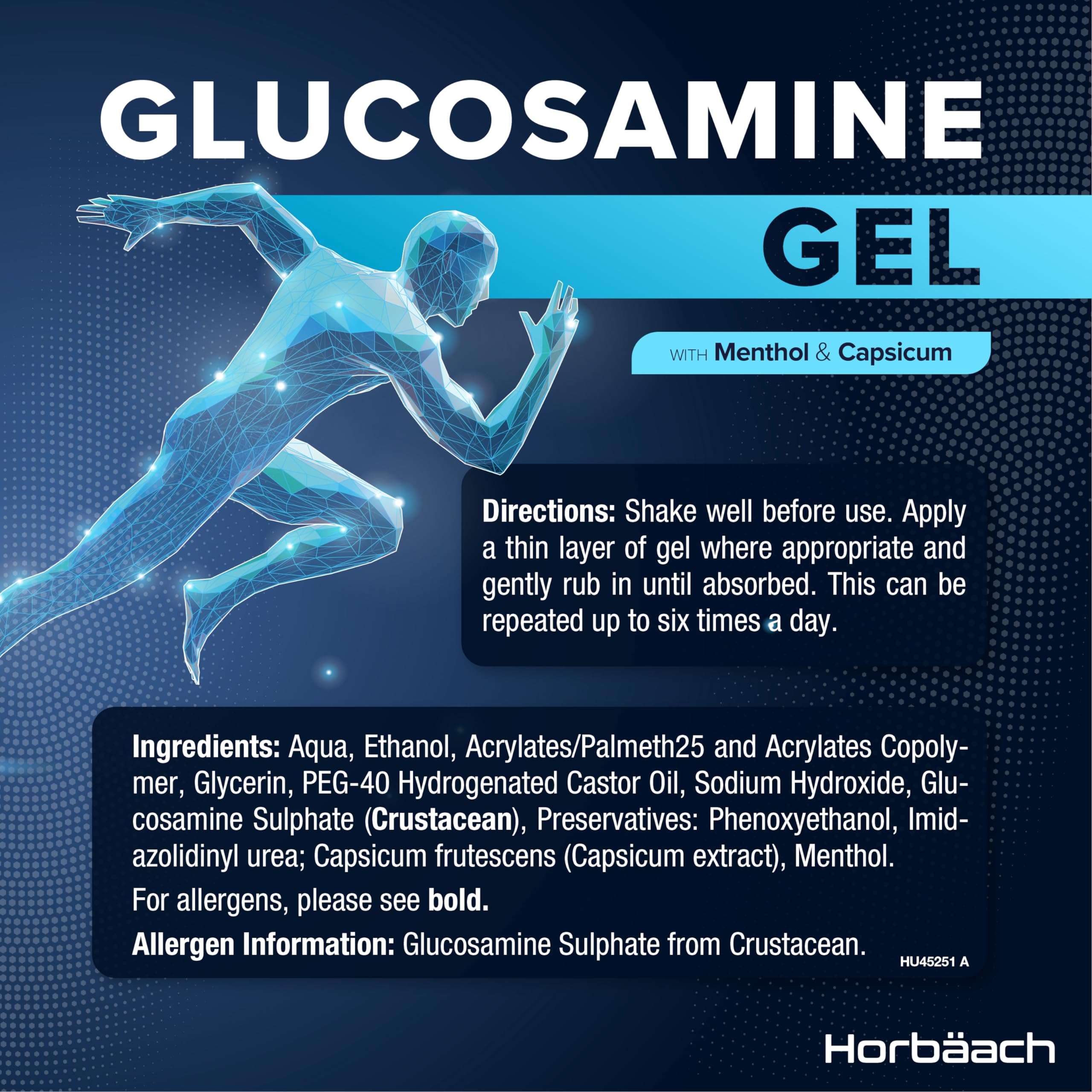 Horbaach Glucosamine Gel with Menthol & Capsicum - 150ml Fast Absorbing, Non-Sticky, Non-Greasy Joint Pain Relief Gel for Arthritis, Muscle & Back Pain - Perfect for Active Lifestyles & Post-Workout Recovery