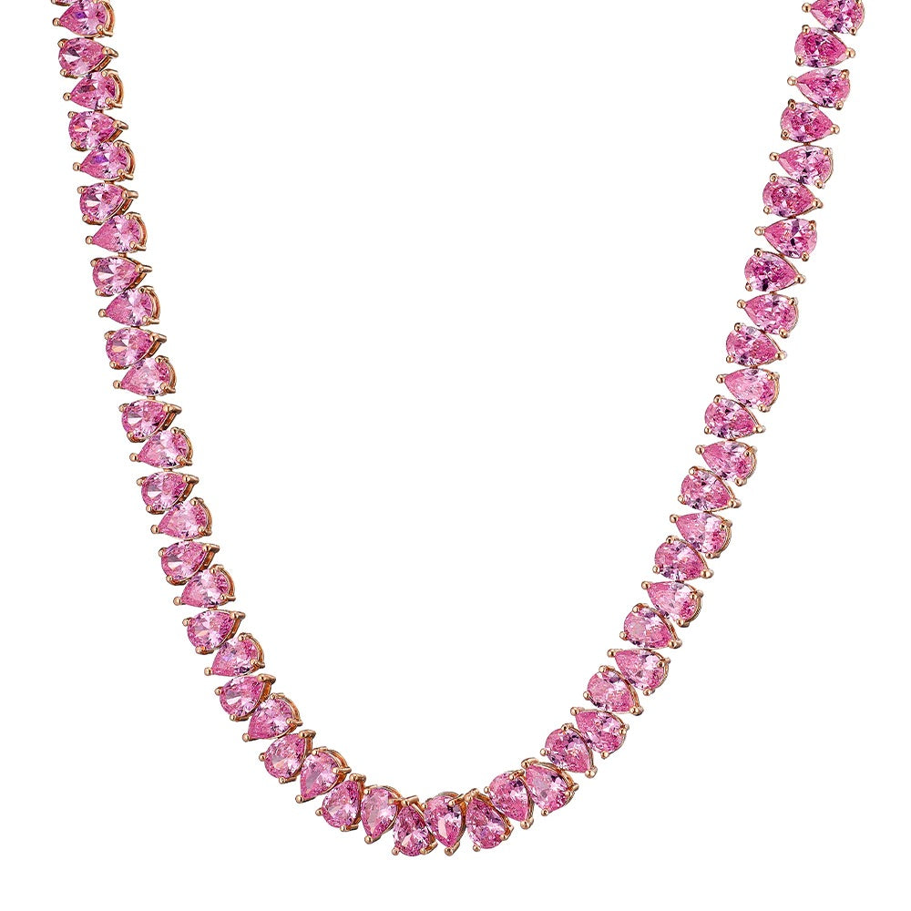 Elegant Rose Gold Choker Necklace with Pink Zirconia Stones - Perfect for Weddings, Parties & Special Occasions