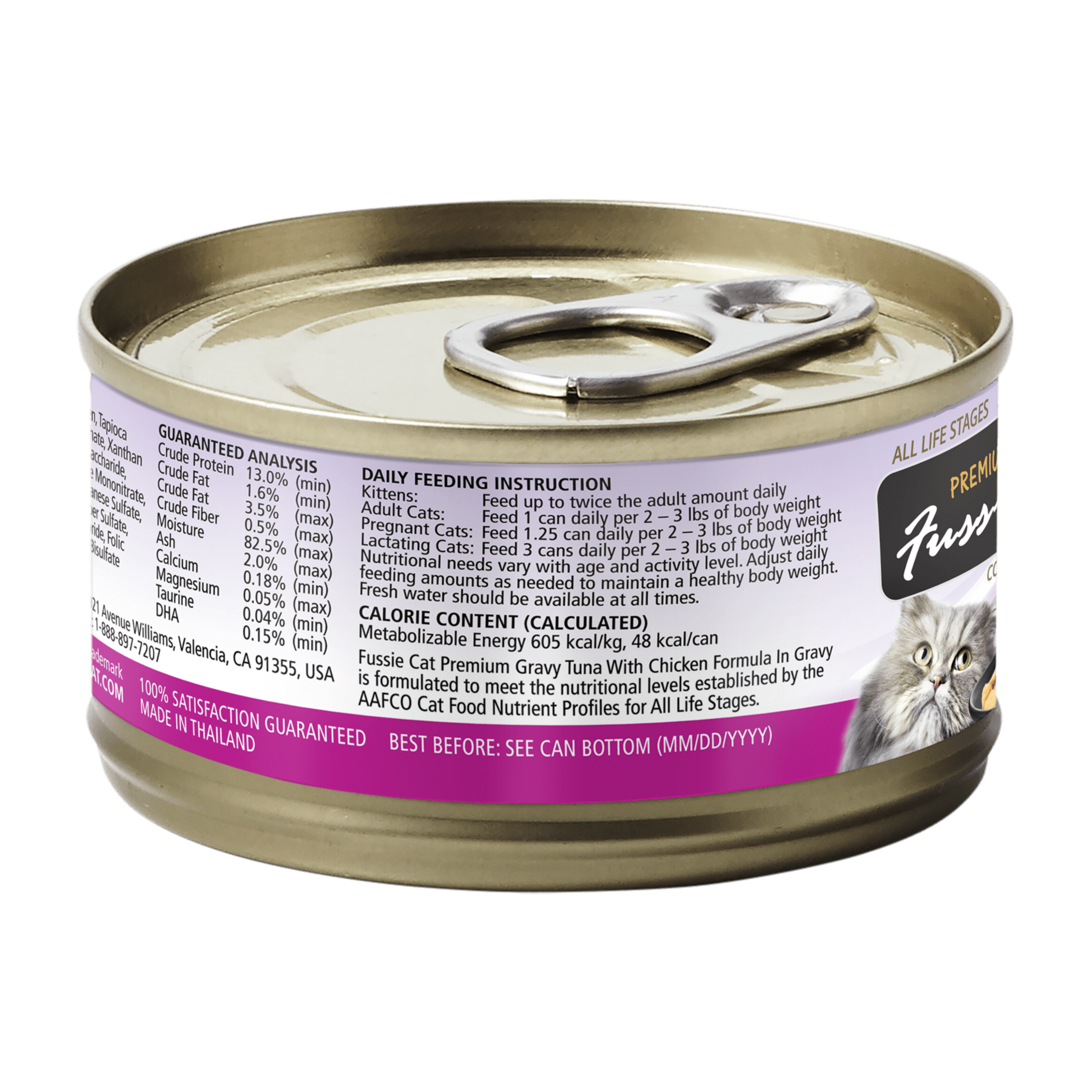Premium Fussie Cat Black Label Tuna & Chicken in Gravy Wet Cat Food - 80g Can, Grain-Free High Protein Meal for Adult Cats - Perfect for Picky Eaters & Special Occasions