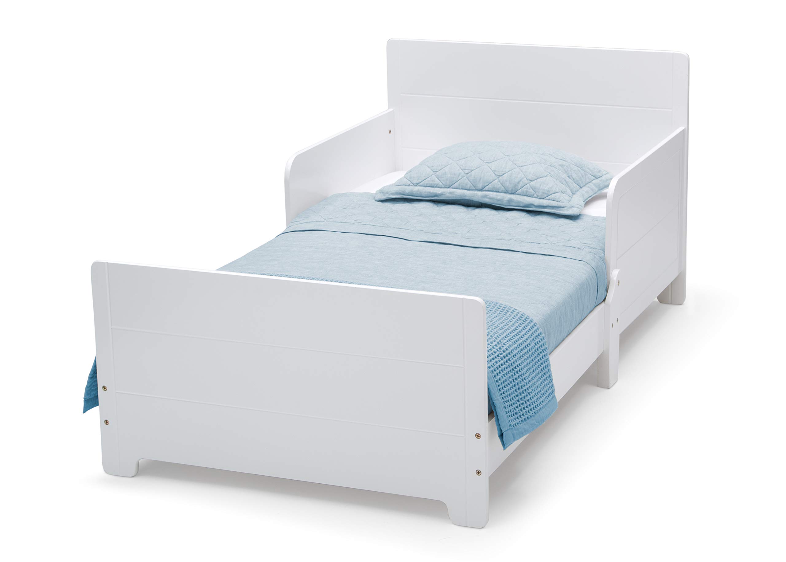 Delta Children MySize Toddler Bed - White Bianca with Dual-Sided Recycled Fiber Core Mattress, 2 Attached Safety Guardrails, 50 lbs Weight Limit (30