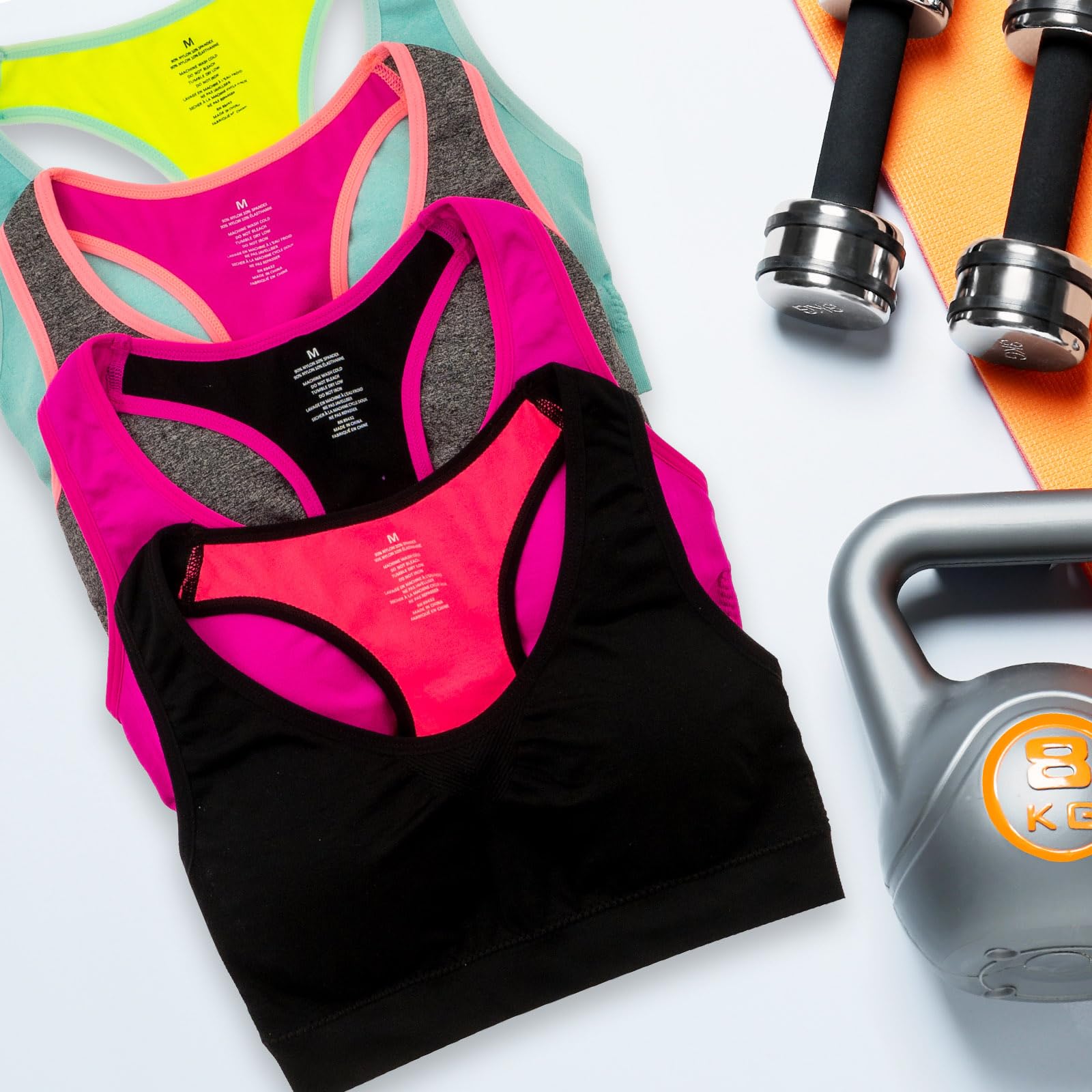 Alyce Ives Women's Wireless Sports Bra 4-Pack - Padded Workout Bras for Gym, Yoga & Running | Comfortable & Supportive Activewear for Fitness & Everyday Wear