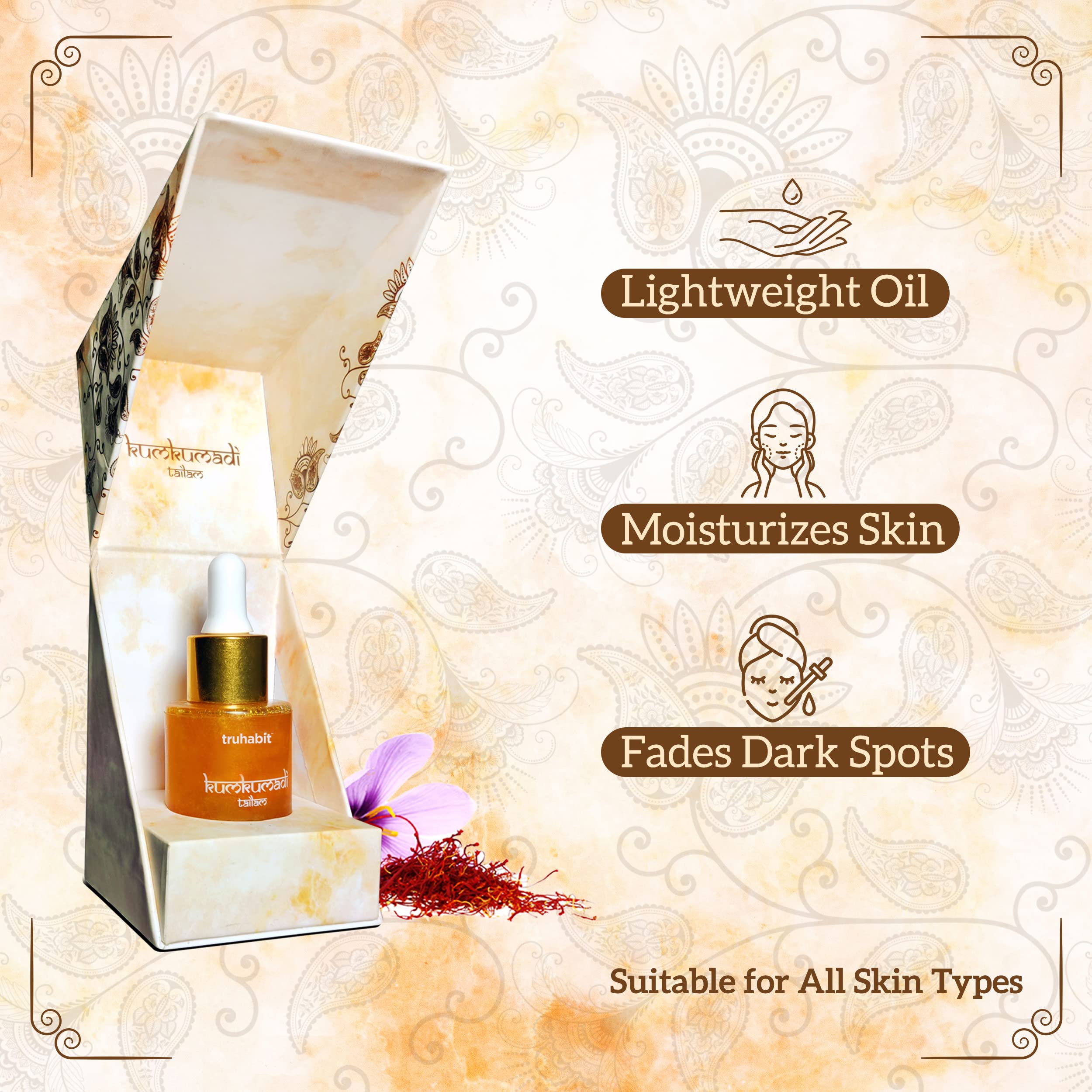 Truhabit Kumkumadi Face Oil (30ml) - Ayurvedic Saffron & 24K Gold Bhasma Serum for Glowing, Brightening & Whitening Skin - Best for Dull Skin Care & Nighttime Facial Treatment