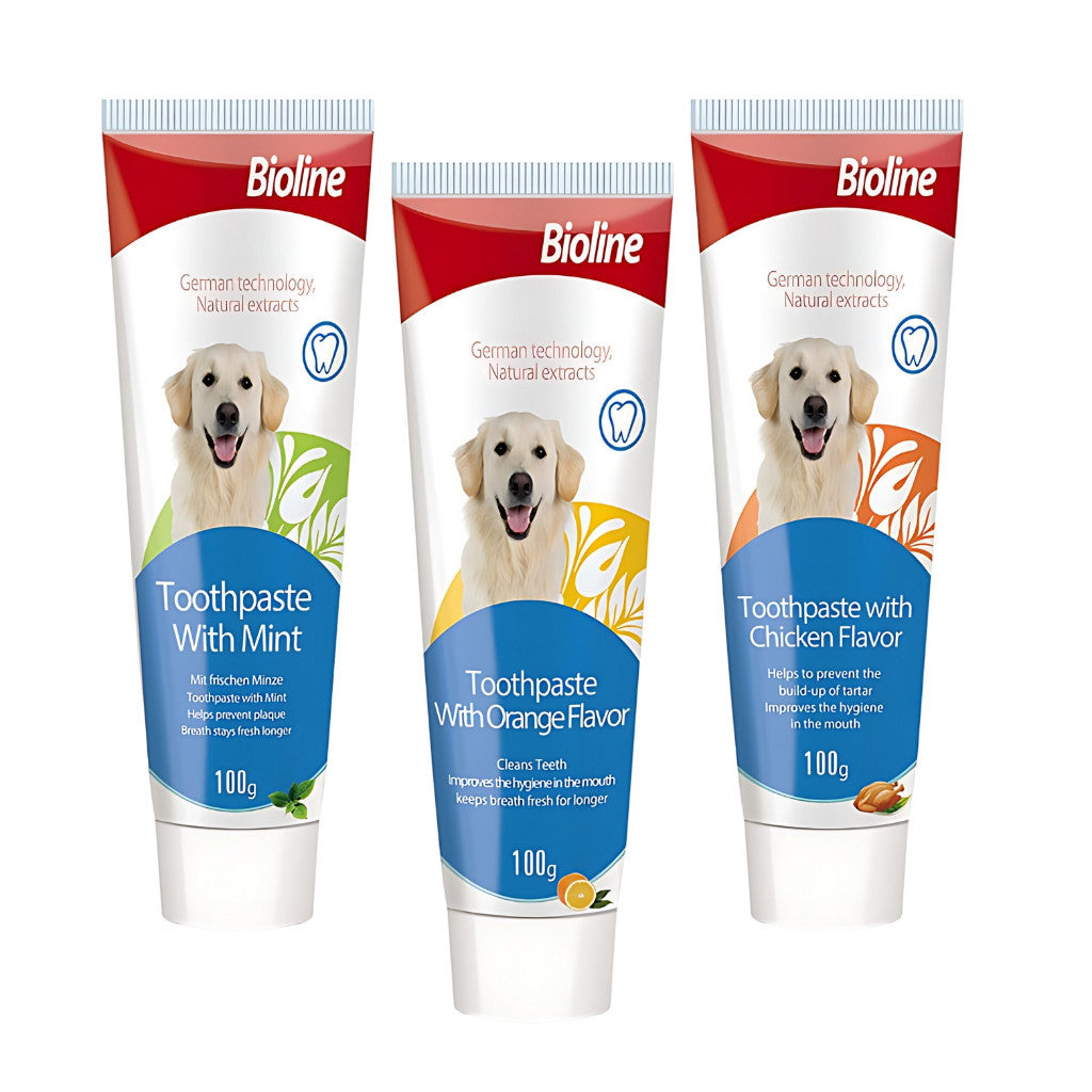 Bioline Pet Toothpaste 100g - Orange Mint Chicken Flavor for Dogs & Cats | Tartar & Plaque Prevention | Freshens Breath & Promotes Healthy Teeth | Ideal for Daily Oral Care Routine