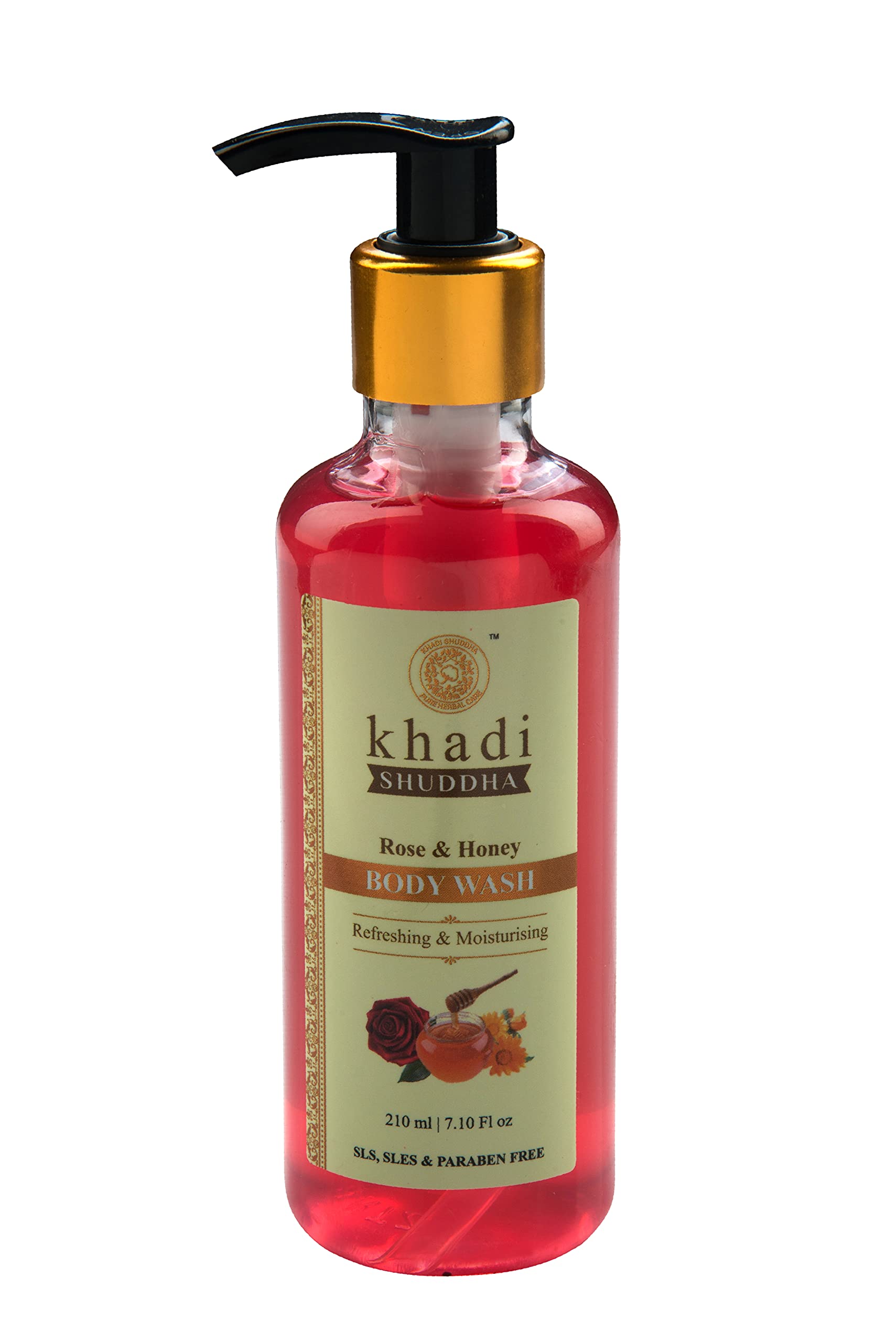 Khadi Shuddha Rose & Honey Natural Body Wash 210ml - Sulfate Free, Paraben Free, Vegan - Moisturizing & Nourishing for Dry Skin - Perfect for Daily Shower & Spa Relaxation