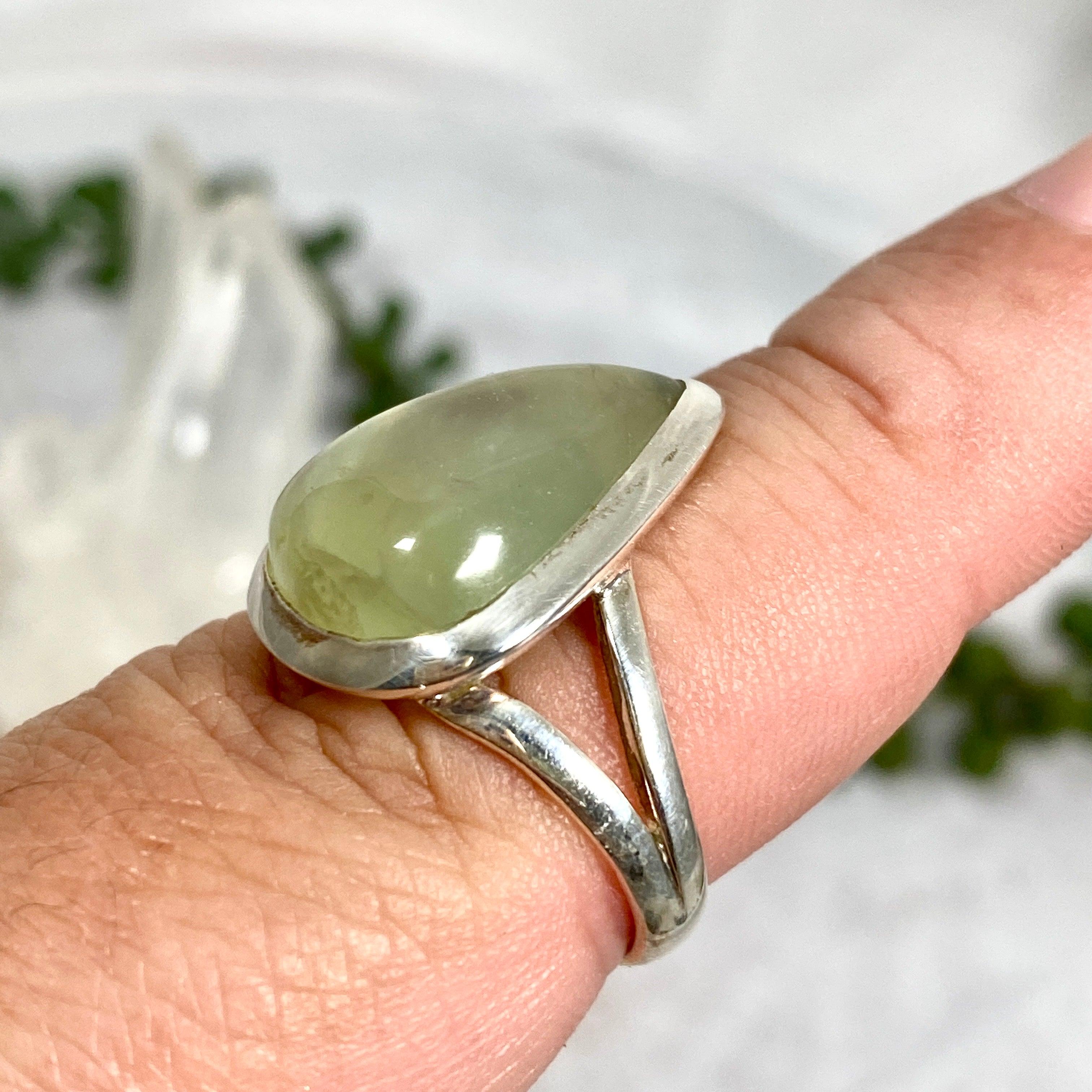 Prehnite Teardrop Ring - Sterling Silver 925, Size 9, KRGJ2465 - Elegant Jewelry for Women, Perfect for Weddings, Parties & Everyday Wear