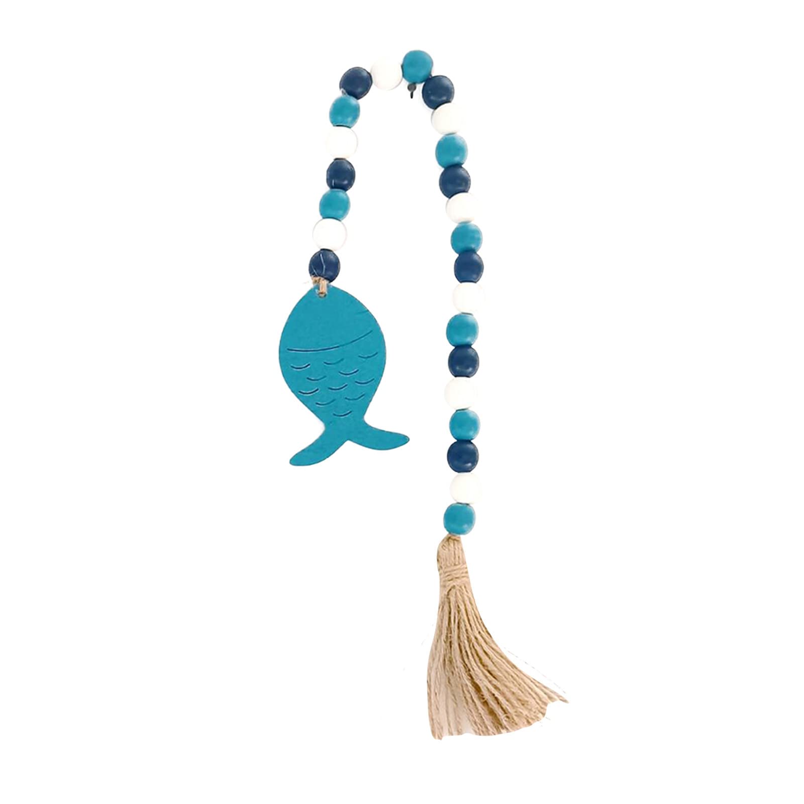 HEJANG Summer Ocean Themed Wooden Bead String Tray Decoration with Tassel - Layered Beach Style Home Decor for Living Room, Bedroom & Nursery - Perfect for Baby Boy's Room & Coastal Interior Design