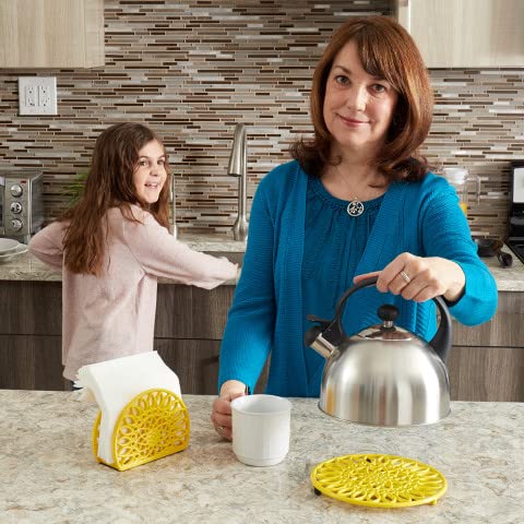 Heavy Duty Cast Iron Sunflower Trivet - Heat Resistant Kitchen Hot Pad for Pots & Pans - Yellow Single Piece (Perfect for Dining Table Decor & Hot Dish Protection)