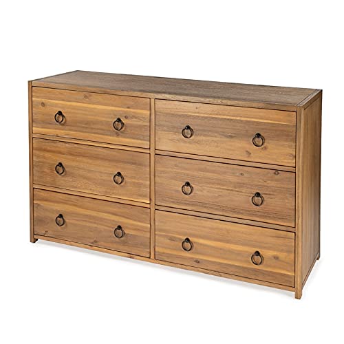 6-Drawer Transitional Engineered Wood Double Dresser in Natural Finish - Stylish Bedroom Storage Solution for Master Bedroom, Guest Room or Dorm Organization