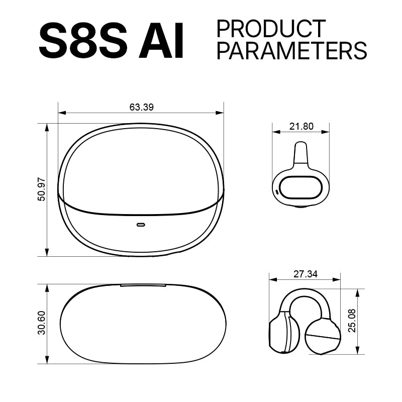 Sanag S8S Ear Clip Wireless Bluetooth Headphones - Open Ear Air Conduction Sport Headset for Running, Cycling & Workout - Sweatproof Lightweight Design for Gym & Outdoor Activities