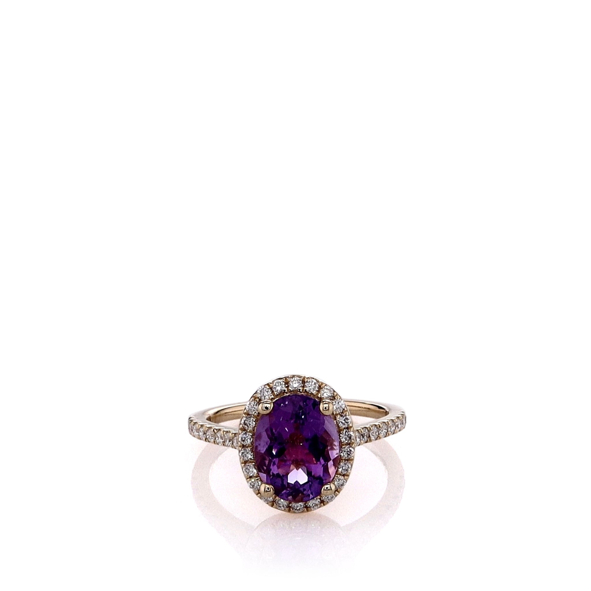 14K Yellow Gold Oval Amethyst and Diamond Halo Ring for Women - Elegant Vintage Style Engagement & Wedding Jewelry Gift for Her - Perfect for Valentine's Day, Anniversary or Special Occasions