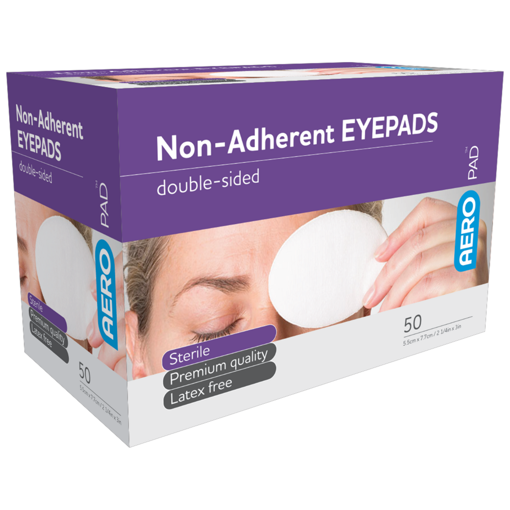 Non-Adherent Eye Pads 5.5 x 7.7cm (2.2 x 3 Inches) - Pack of 50 Sterile Wound Dressings for First Aid, Post-Surgery Care & Eye Protection