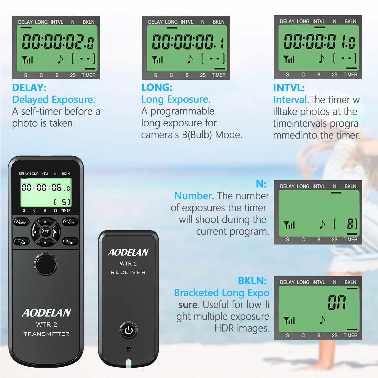 AODELAN Wireless Camera Shutter Release Remote Control Timer for Nikon Z6 Z7 D850 D810 D750 D700 D3 D4 D5 D3100 D5000 D7200 D600 D610 D3300 Coolpix P1000 | Replacement for MC-DC2 MC-36 MC-30A | Perfect for Time-Lapse Photography & Group Shots