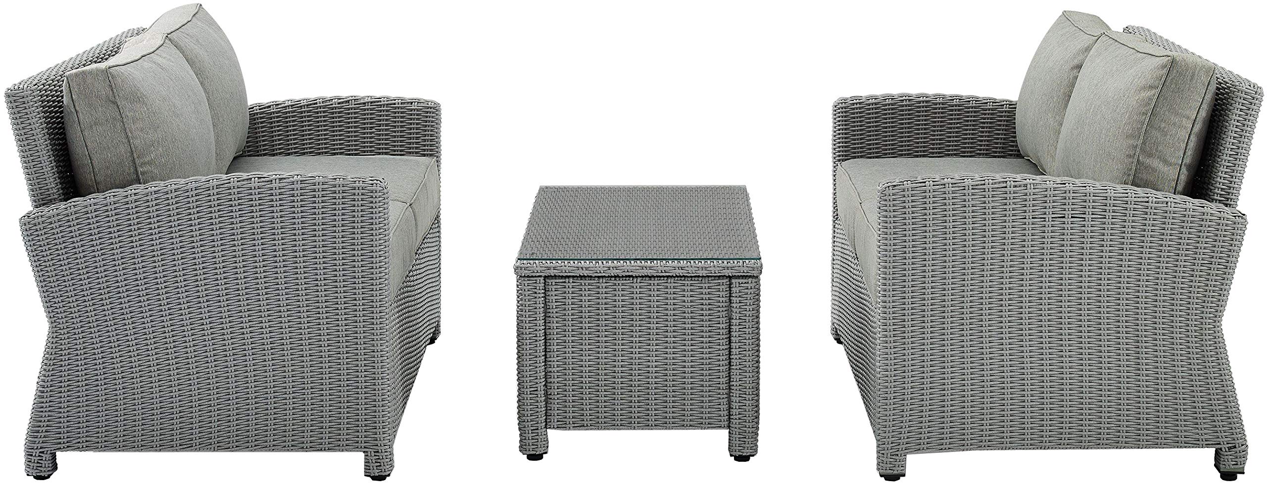 Crosley Bradenton 3-Piece Outdoor Wicker Loveseat Set with Gray Cushions - Patio Furniture Conversation Set for Porch, Garden & Backyard Relaxation