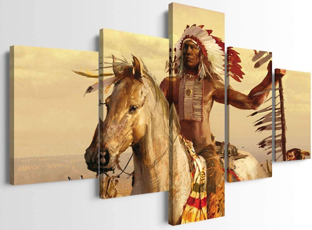 5-Piece Native American Wall Art Set - Indian Decor Chiefs Poster for Home & Office (70''W x 40''H) - Perfect for Living Room, Bedroom, or Cultural Space Decor