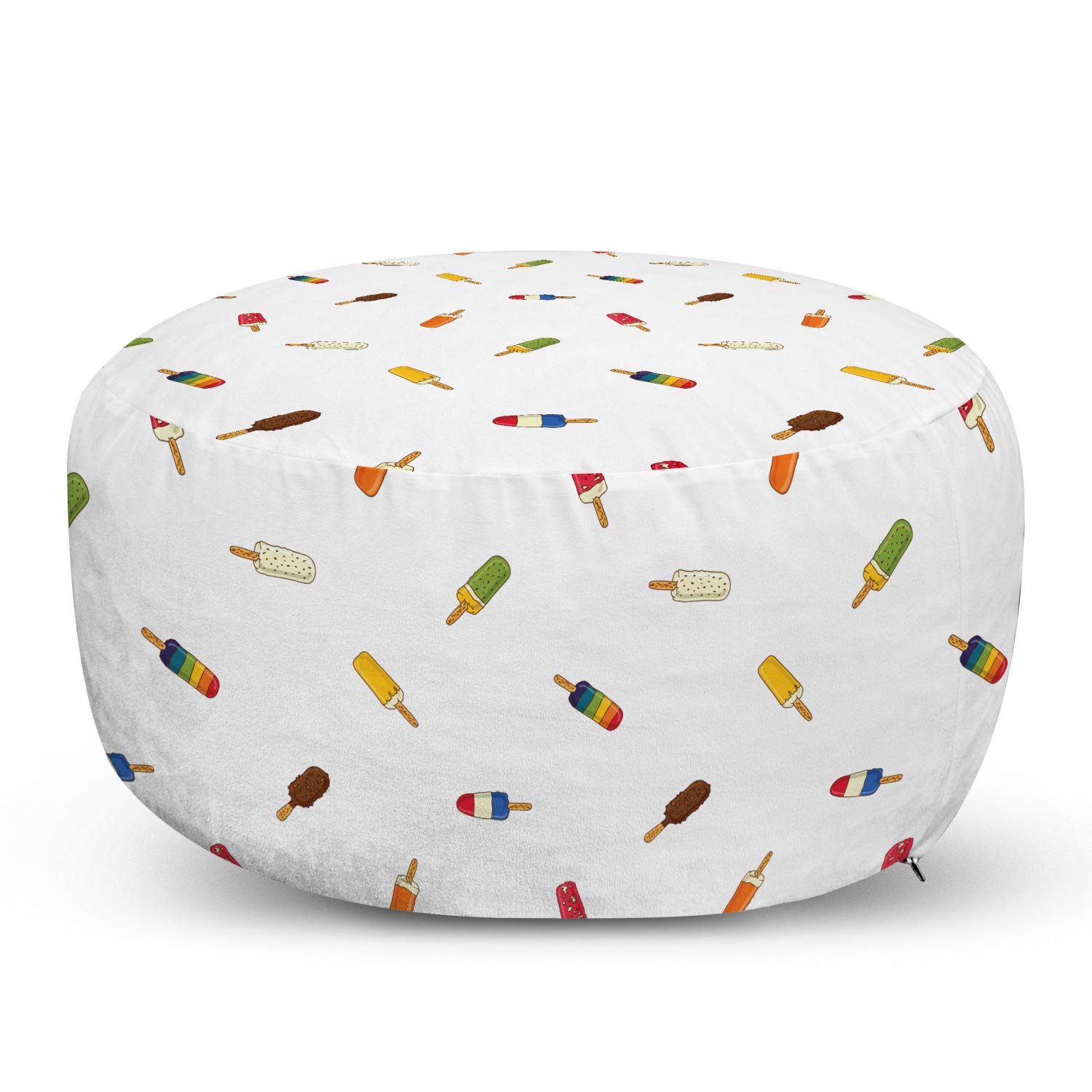 Ambesonne Ice Cream Ottoman Pouf - Scattered Popsicle Pattern Foot Rest with Removable Cover, Soft Decorative Pouf for Living Room & Bedroom - Perfect for Relaxing, Reading & Adding Colorful Accent to Your Home Decor
