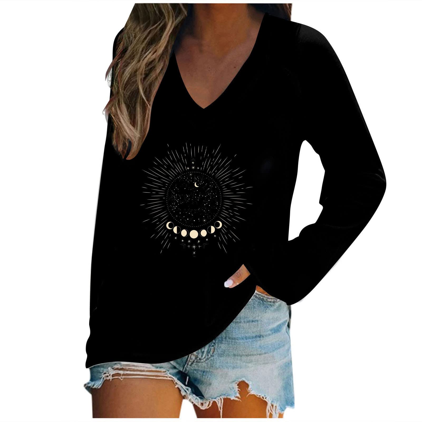 Women's Western V-Neck Casual Shirt - Fun Print Long Sleeve Top for Everyday Wear
